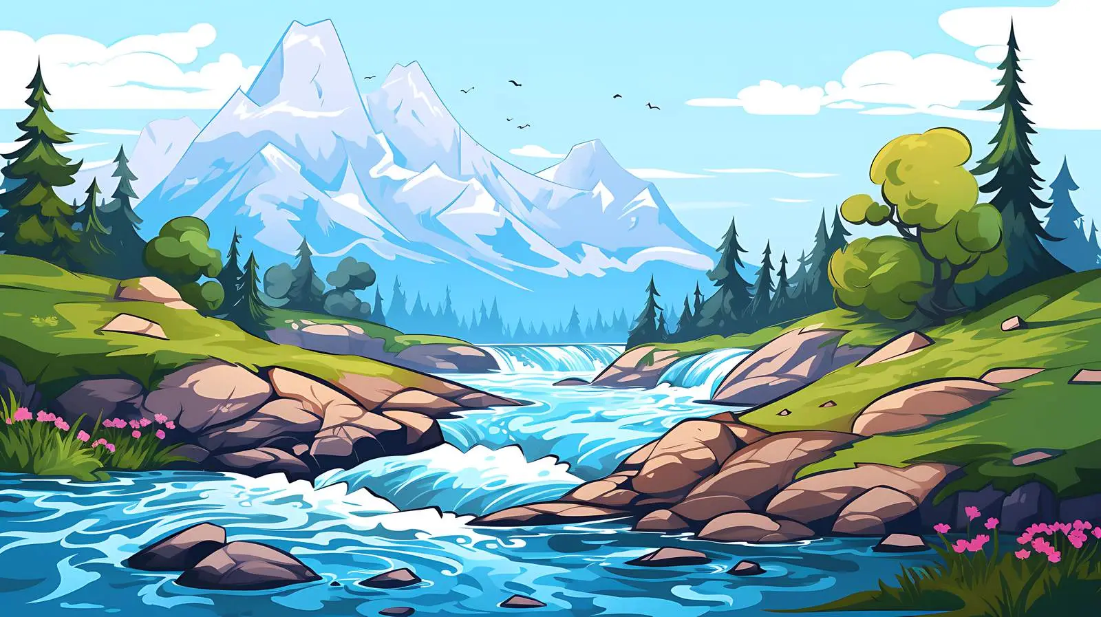 Mountain River Ocean Illustration — free download from Dotvec