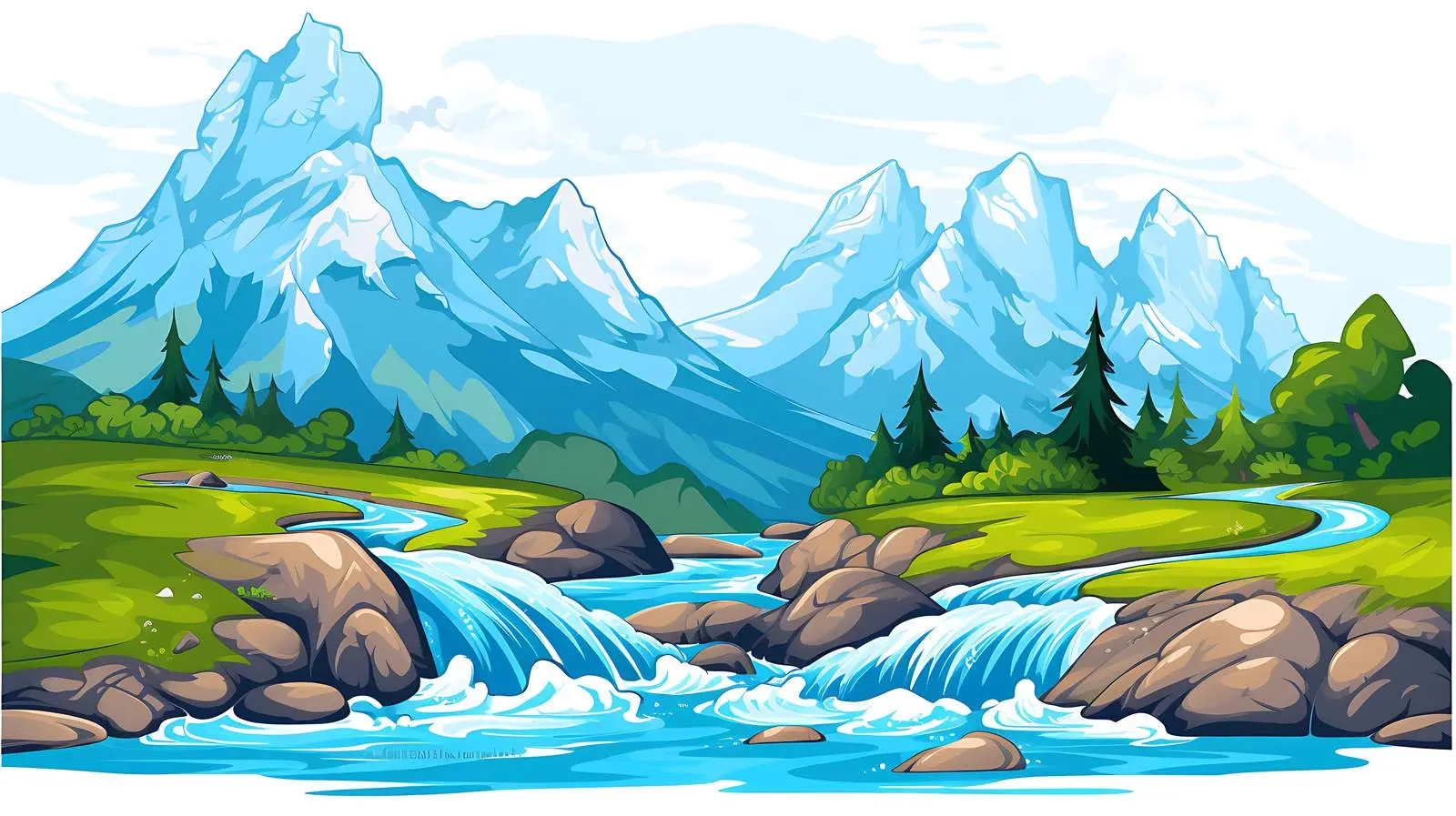Scenic Mountain River and Ocean — free download from Dotvec