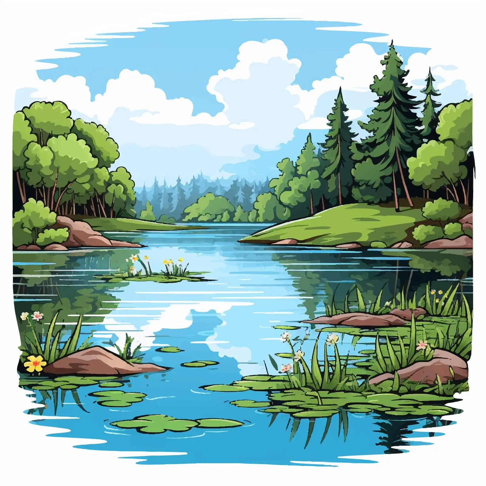 Calm Pond Vector Scene Illustration — free download from Dotvec