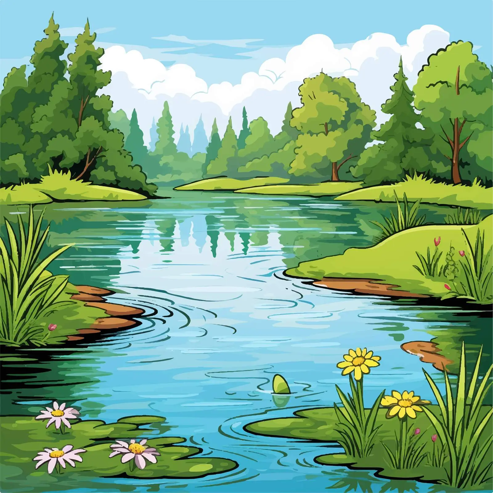 Serene Pond Scene Vector Illustration — free download from Dotvec