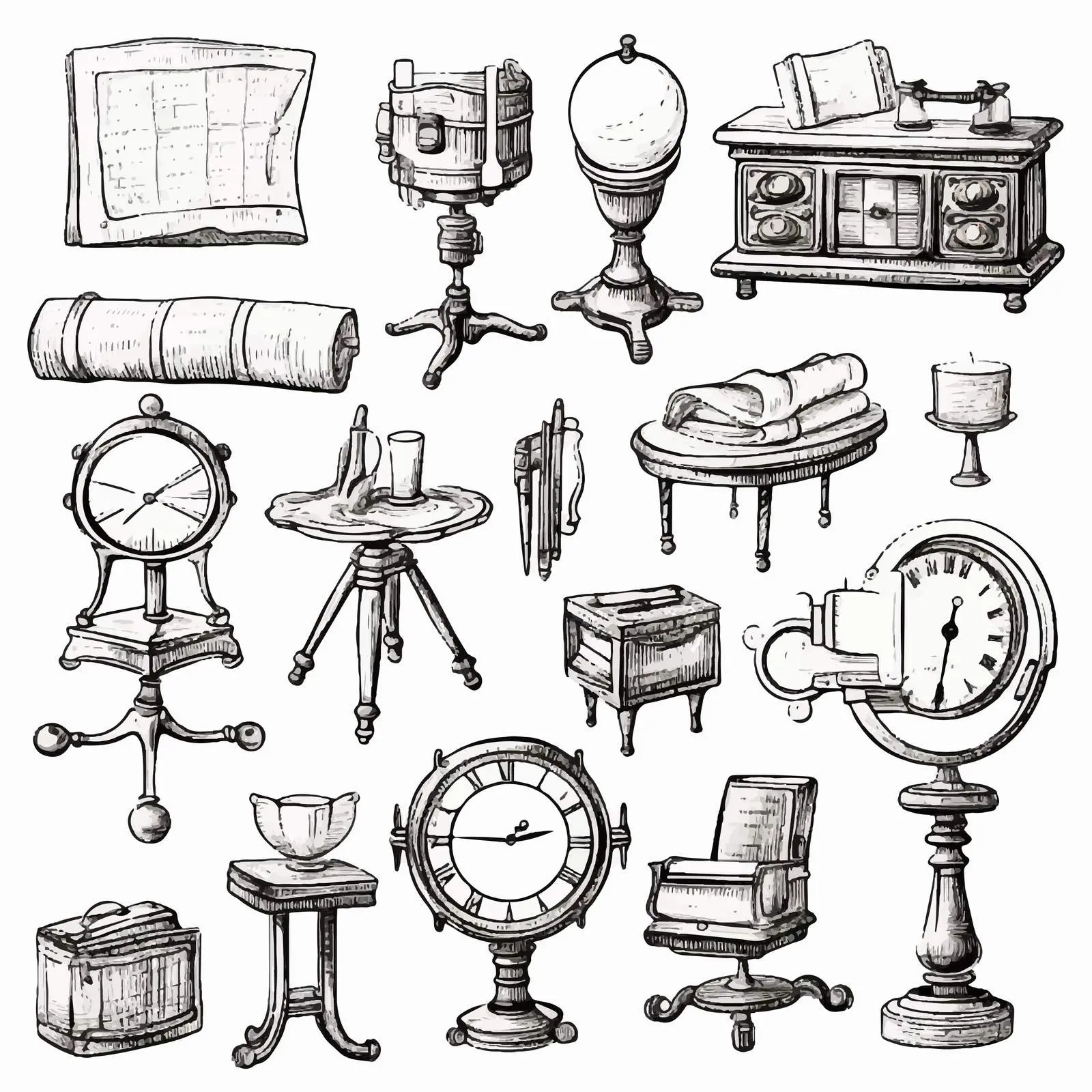 Detailed Sketches of Various Objects on White Background — free download from Dotvec