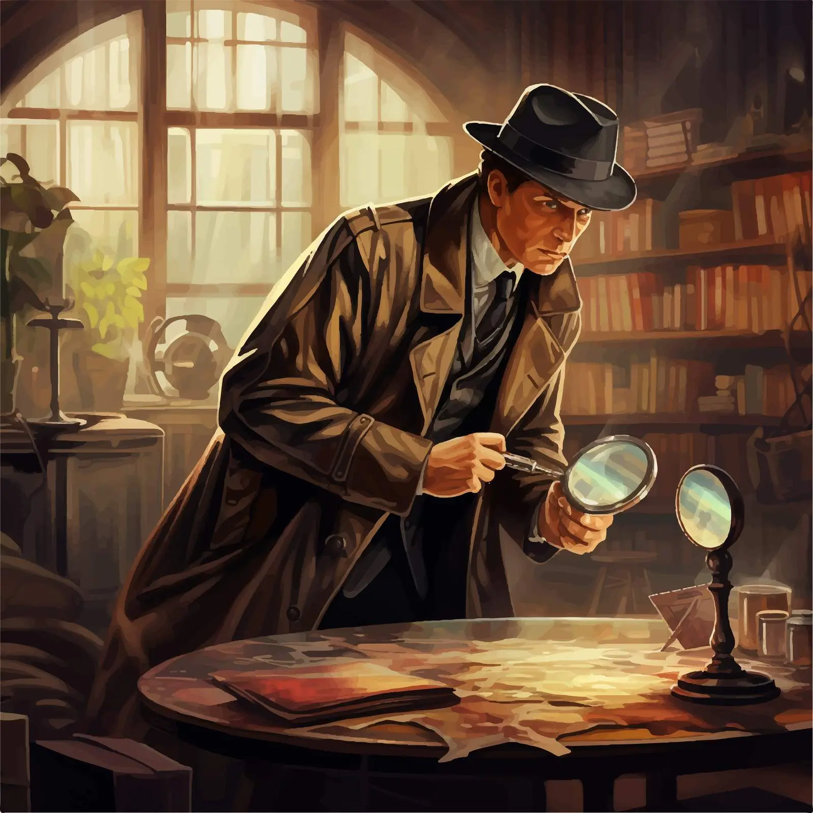Detective Searching for Clues with Magnifying Glass — free download from Dotvec