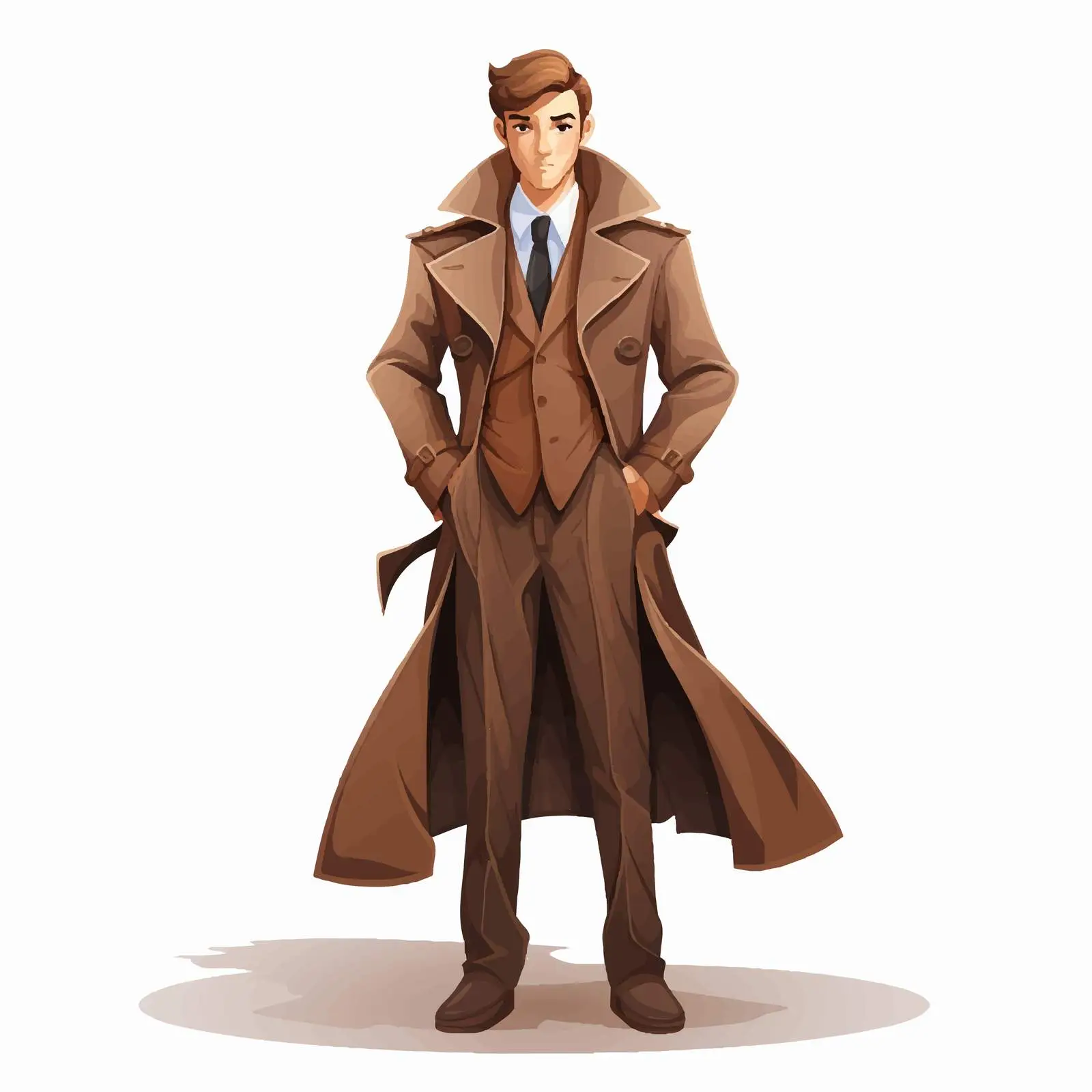 Detective in Brown Overcoat Illustration — free download from Dotvec