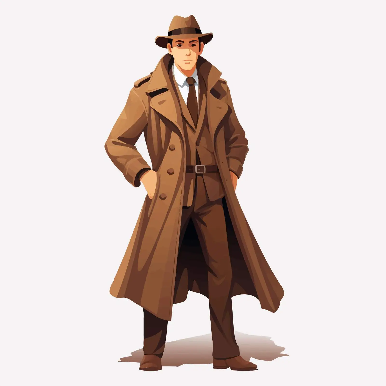 Detective in Brown Overcoat on White Background — free download from Dotvec