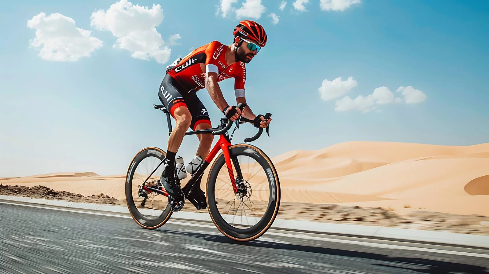 Focused cyclist rides bike on city road — free download from Dotvec