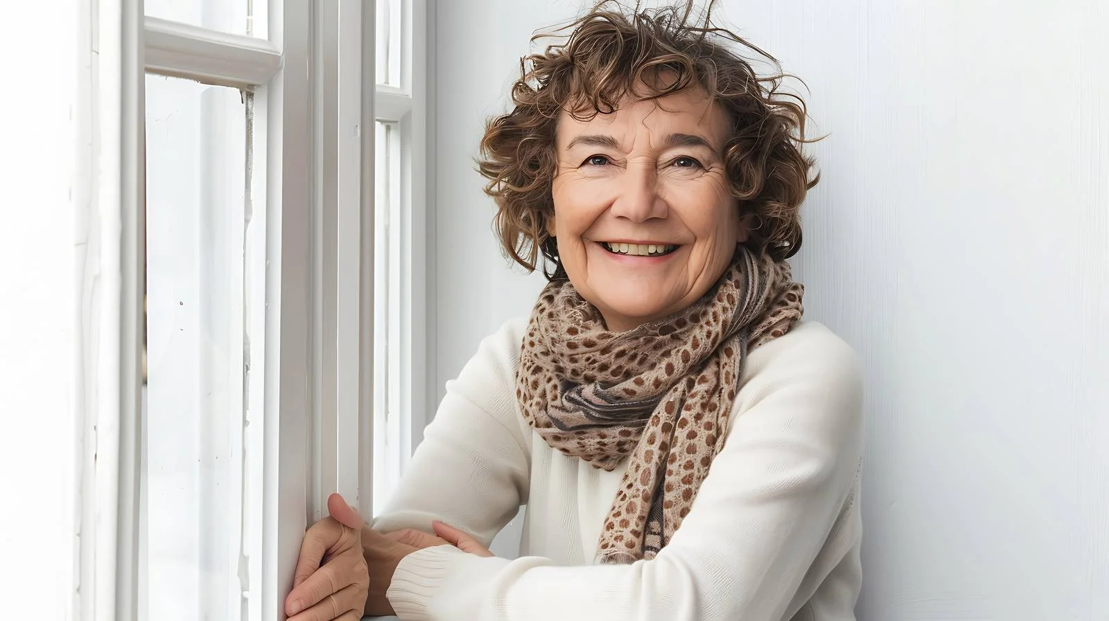 German Woman Smiling Out Window — free download from Dotvec