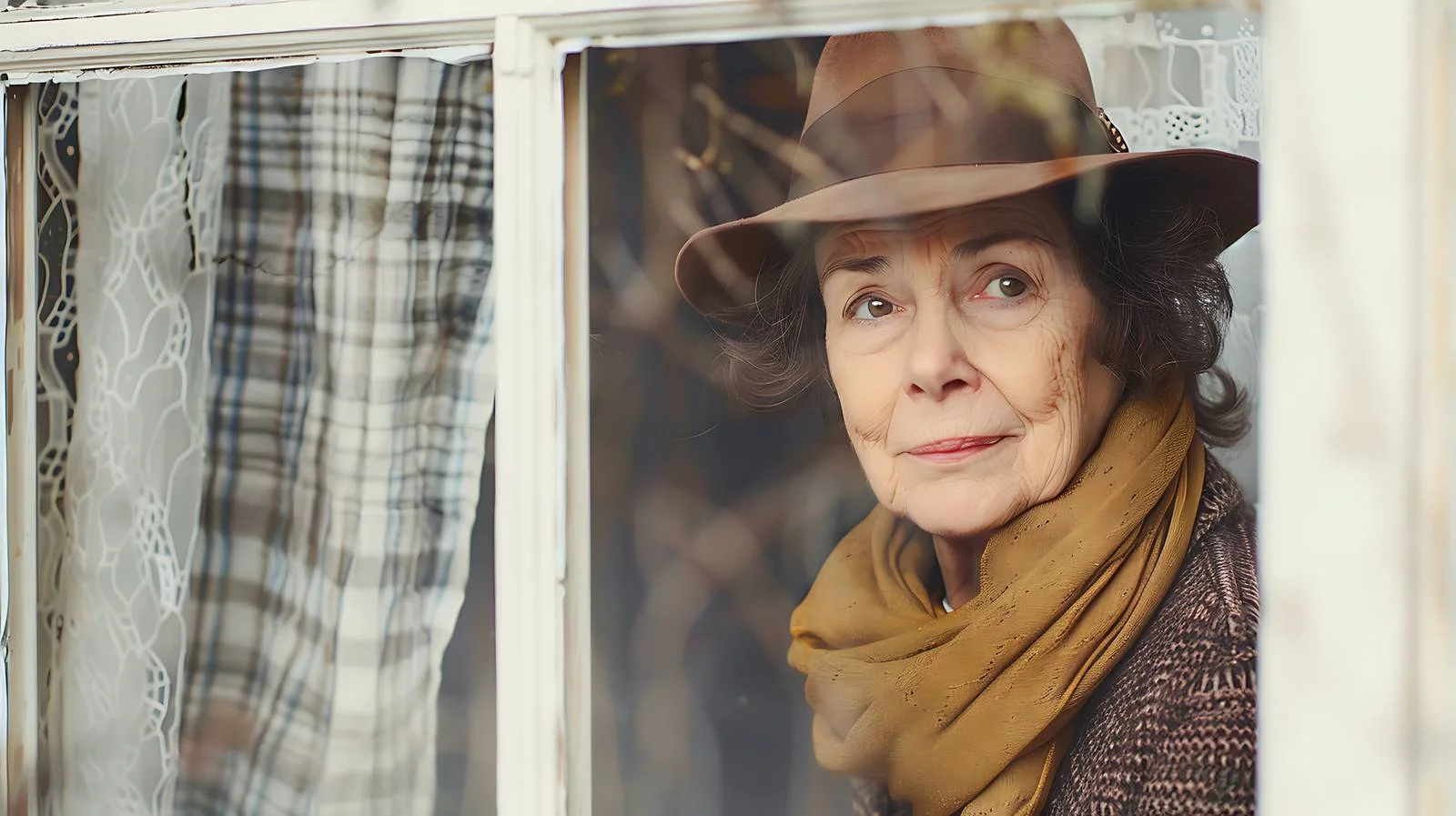 German woman smiling by window view — free download from Dotvec