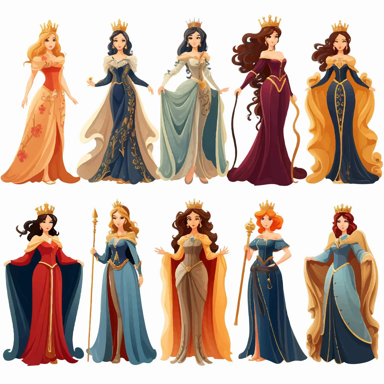 Different Queen Characters Illustration Vector — free download from Dotvec