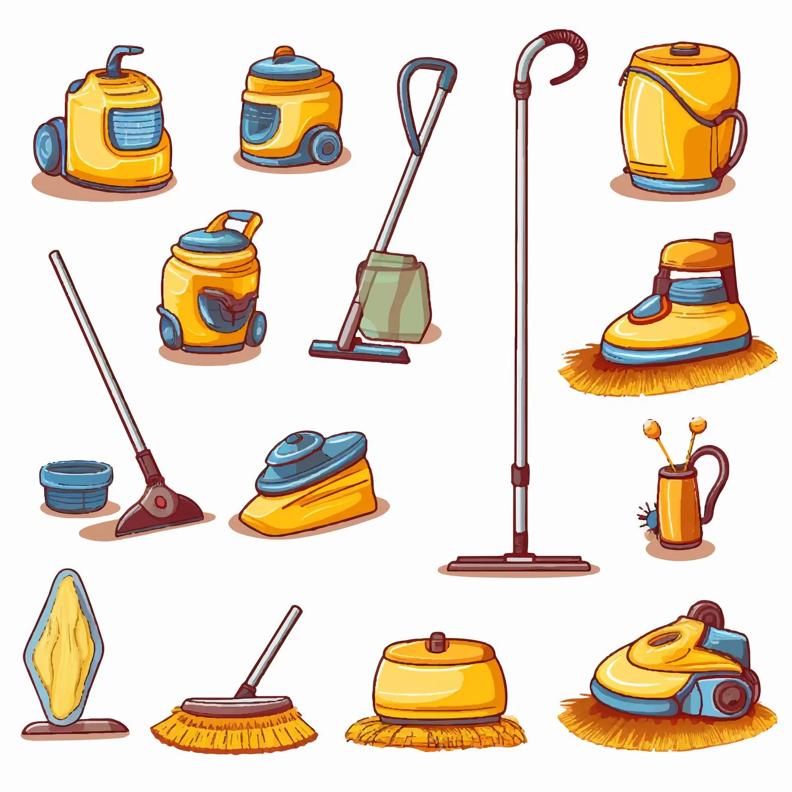 Cartoon Cleaning Objects and Machines Vector Illustration – free mop image from Dotvec