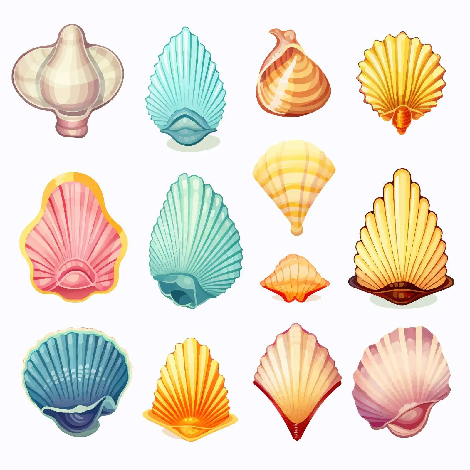 Colorful Seashells on White Background – free ocean scenery image from Dotvec