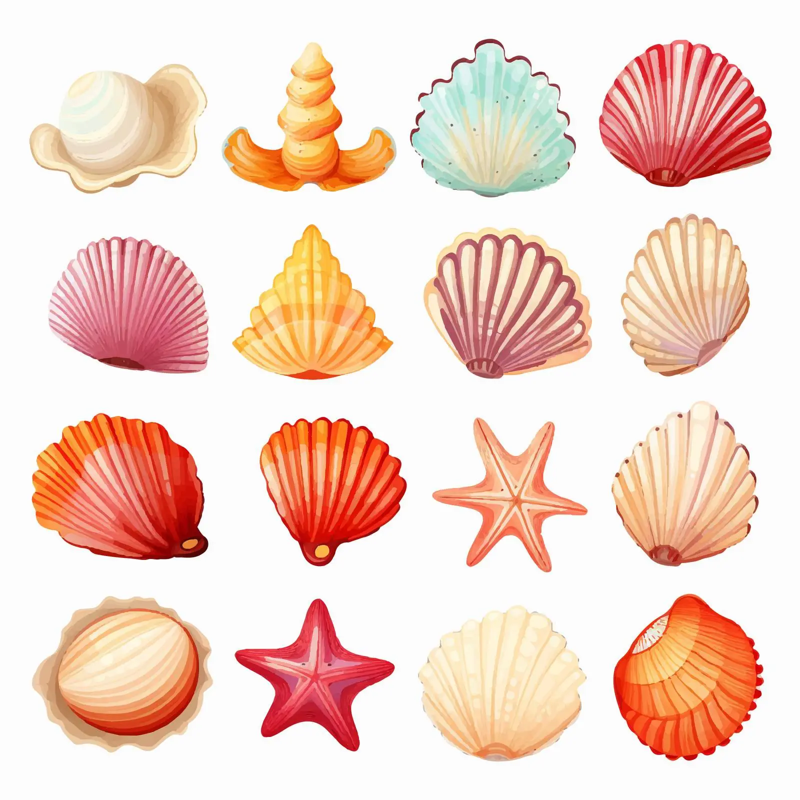 Colorful Seashells Collection on White Background – free natural design image from Dotvec