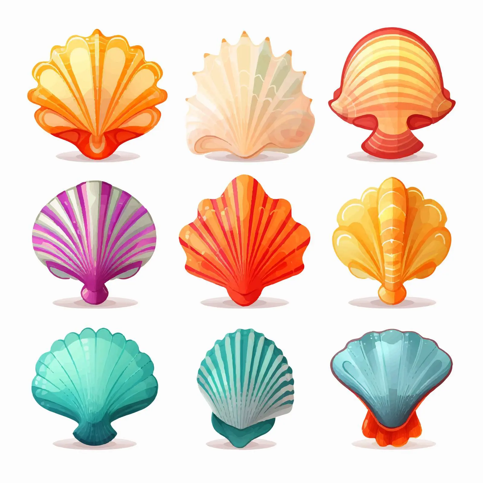 Colorful Seashells Set on White Background — free download from Dotvec
