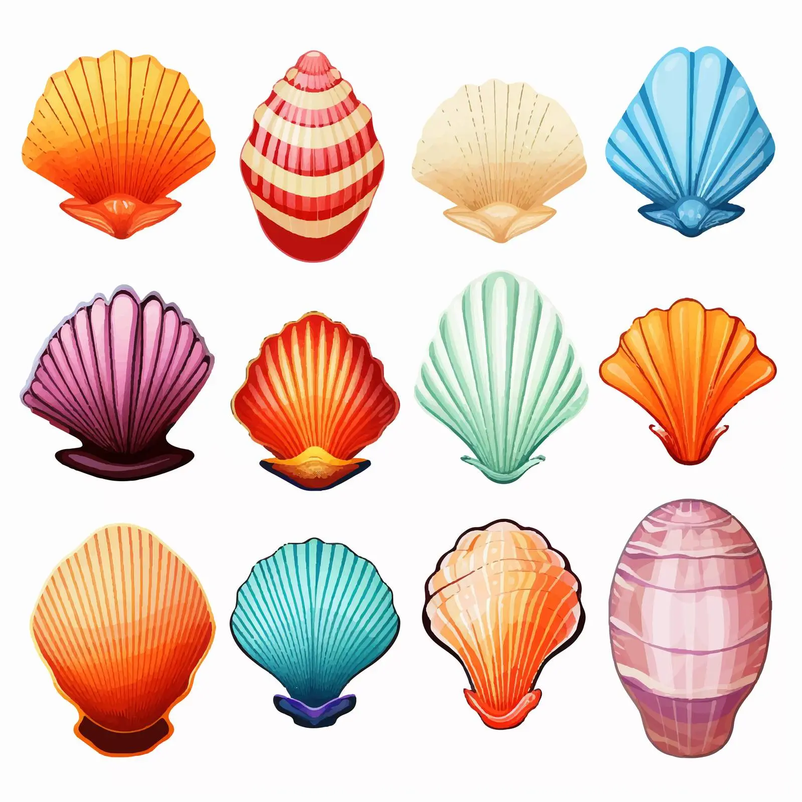 Colorful Seashells Set on White Background – free underwater design image from Dotvec