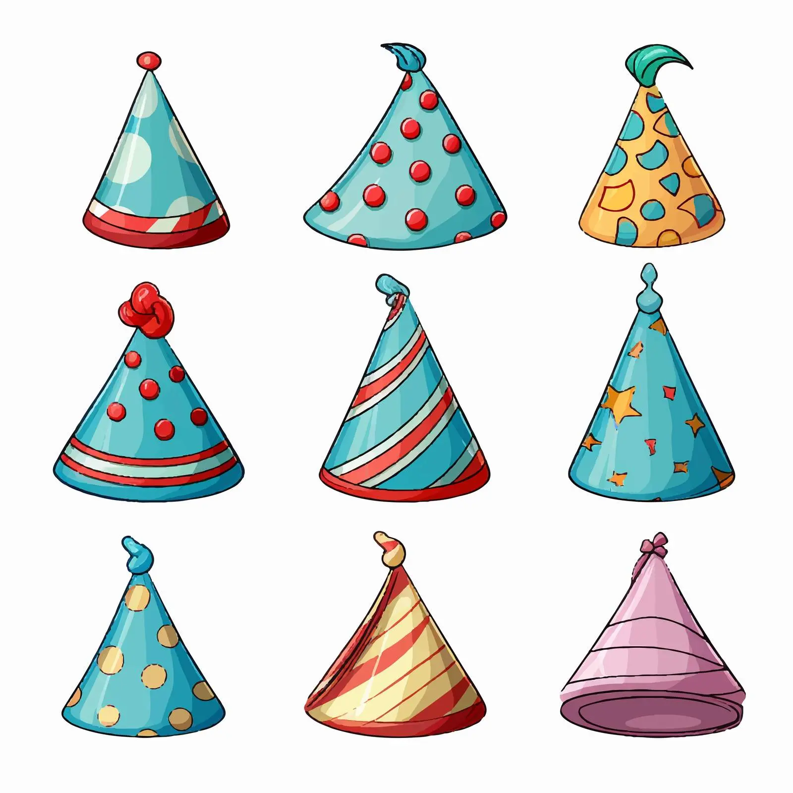 Variety of Colorful Party Hat Designs – free entertaining visuals image from Dotvec