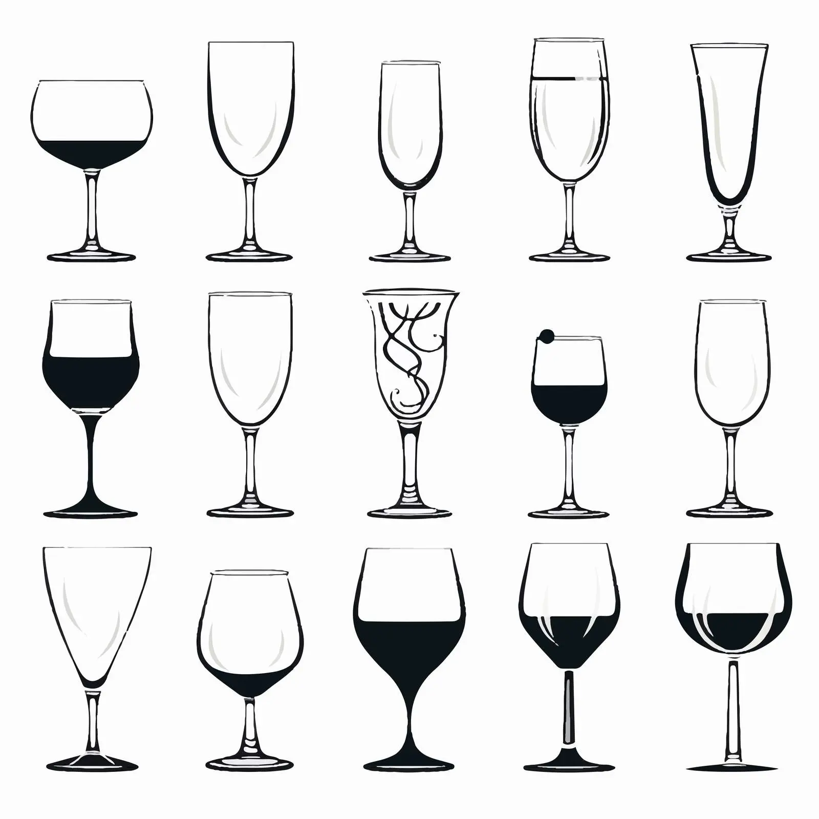 Silhouette Set of Different Drink Glasses – free modern vectors image from Dotvec