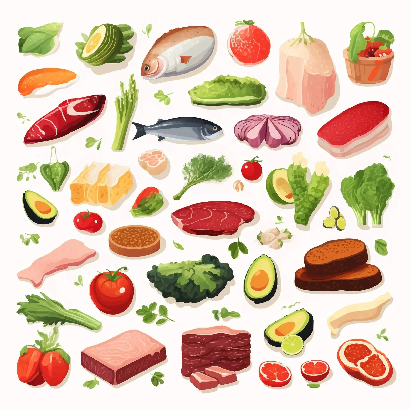 Healthy Food Groups: Meat, Seafood, Fruits, Veggies — free download from Dotvec