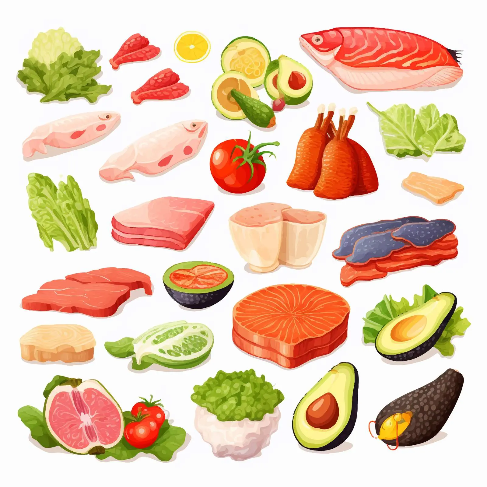 Types of Food Groups: Meat, Seafood, Cereals, Fruits – free nutritional value image from Dotvec