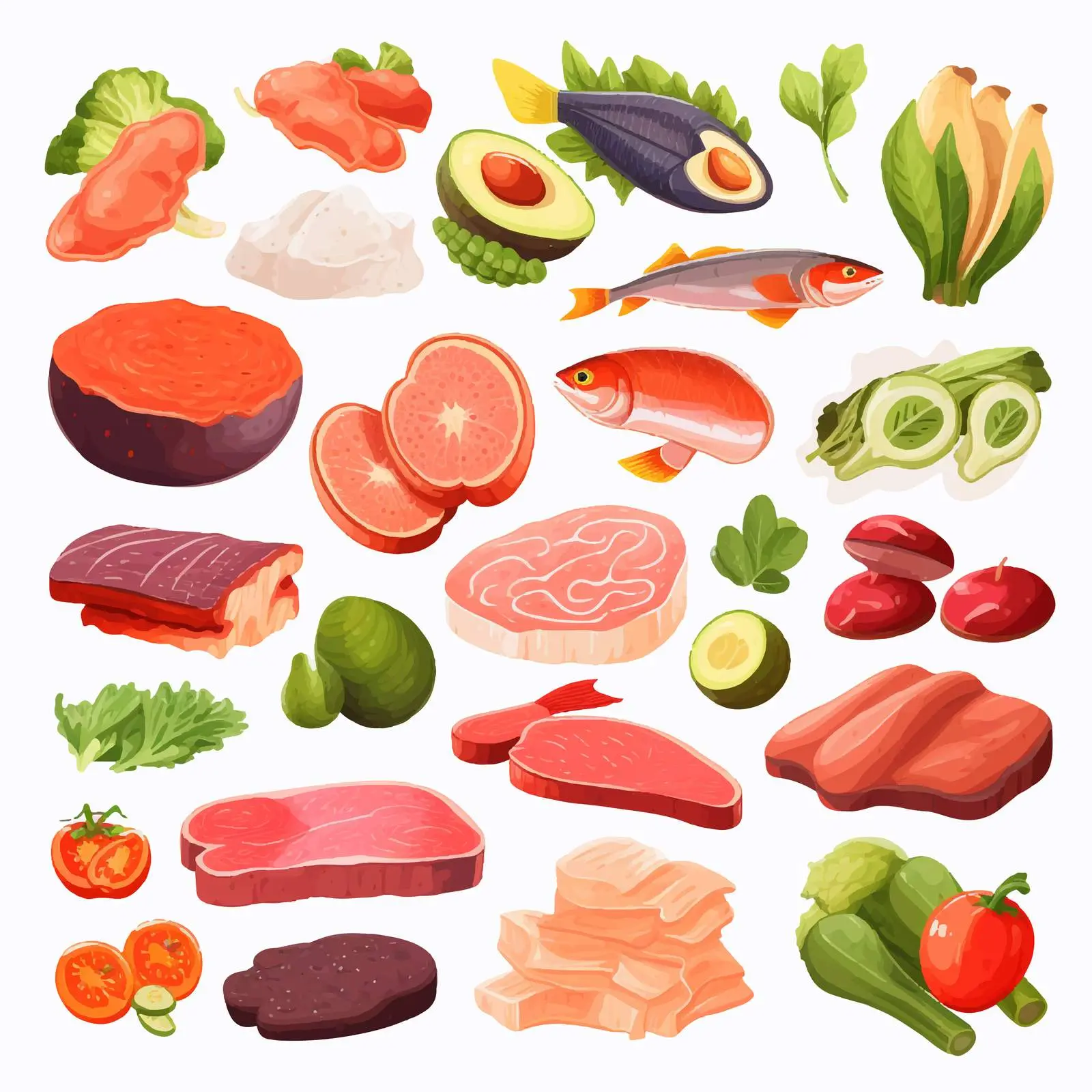 Food Groups: Meat, Seafood, Fruits, and Vegetables — free download from Dotvec
