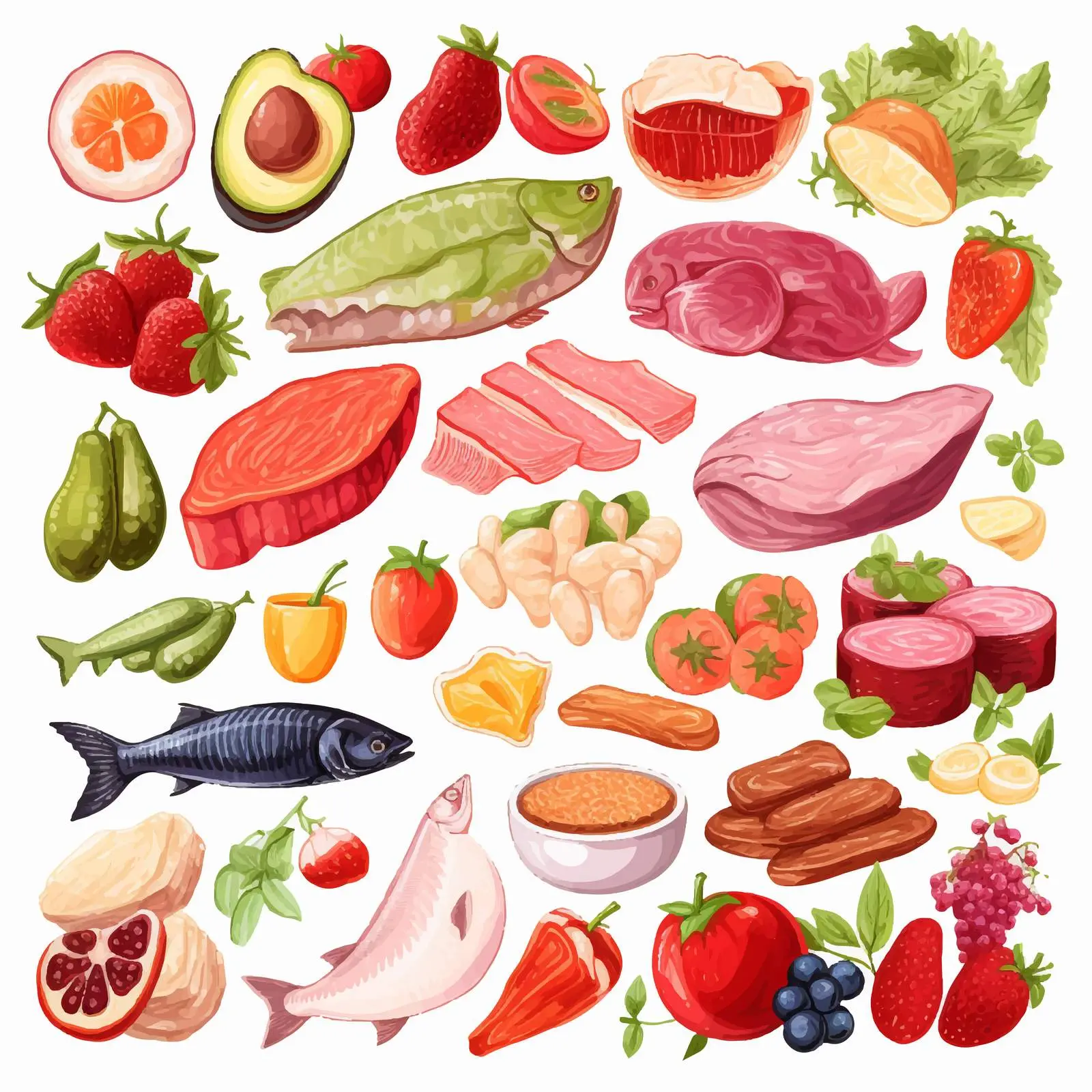 Diverse Food Groups: Meat, Seafood, and Vegetables — free download from Dotvec