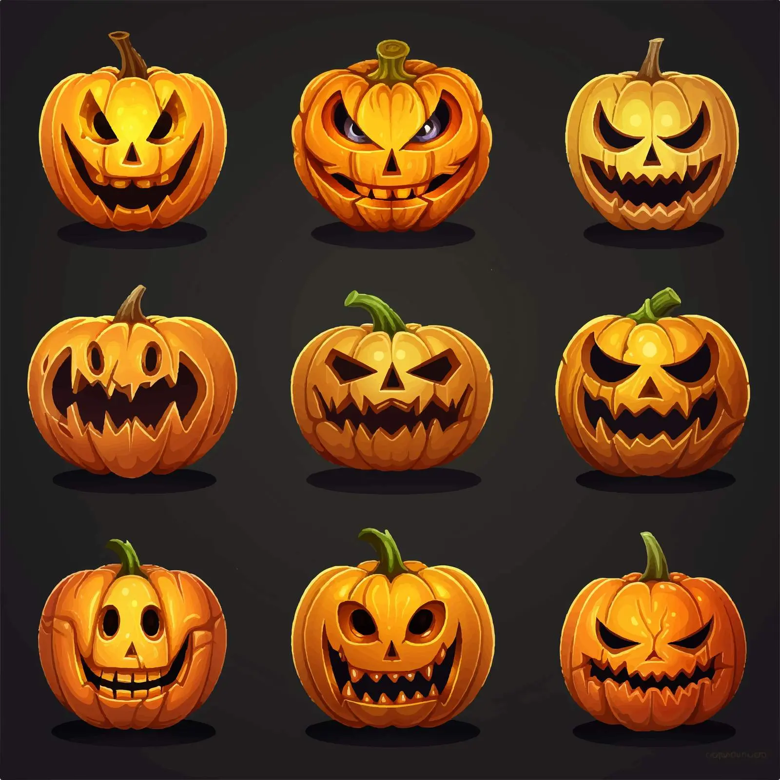 Cartoon Pumpkin Faces on Black Background — free download from Dotvec