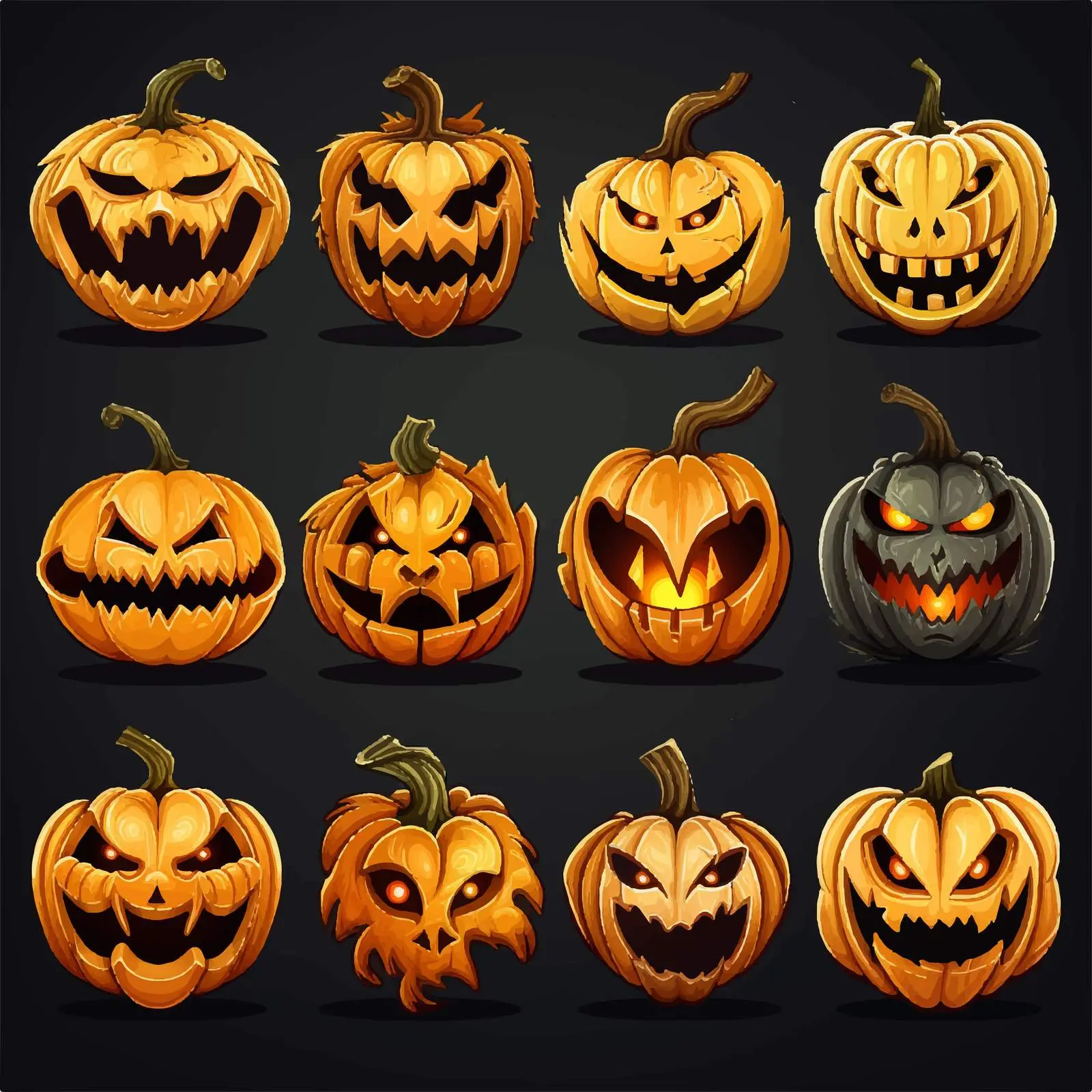 Cartoon Pumpkin Faces on Black Background — free download from Dotvec