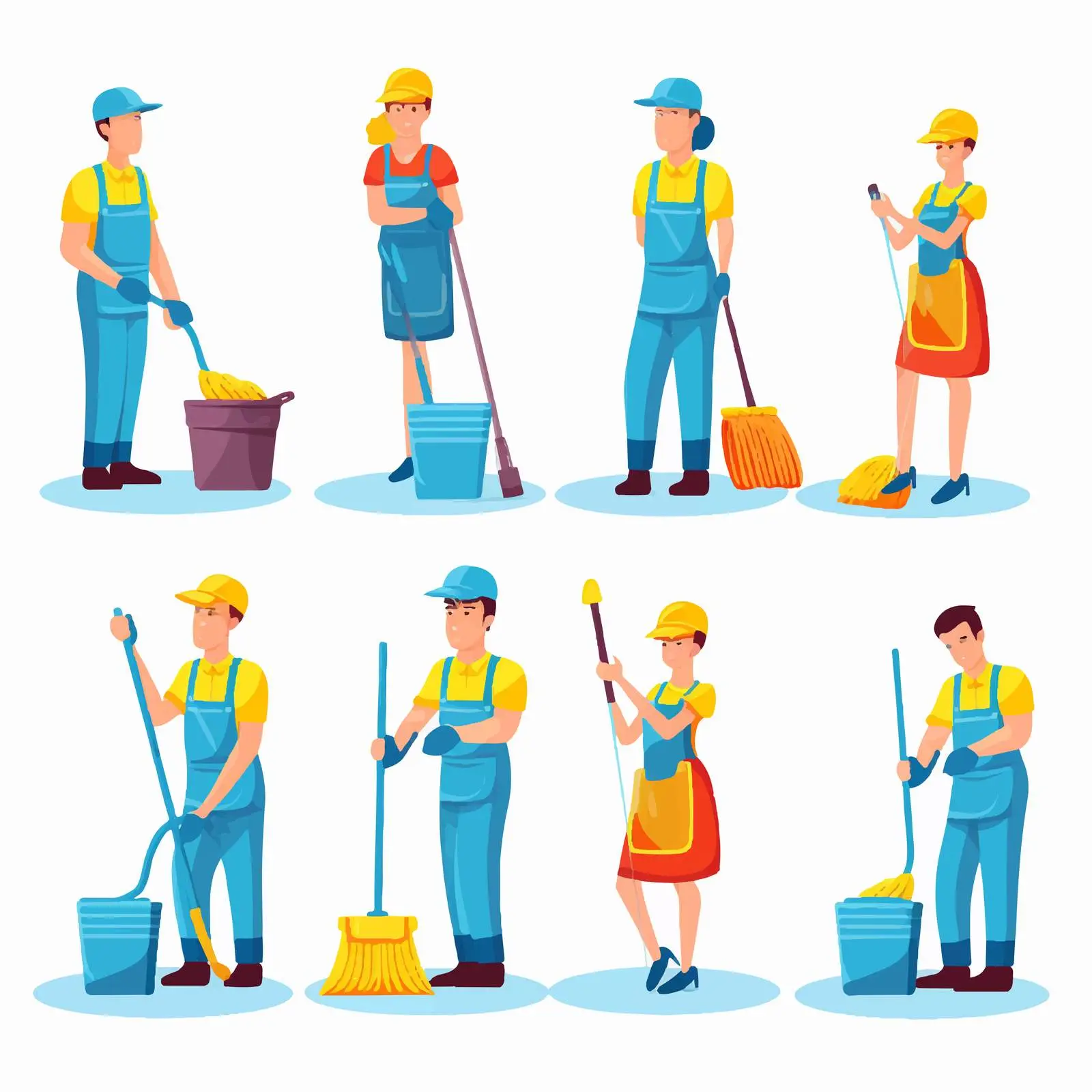 Diverse Janitors with Cleaning Equipment Vector — free download from Dotvec