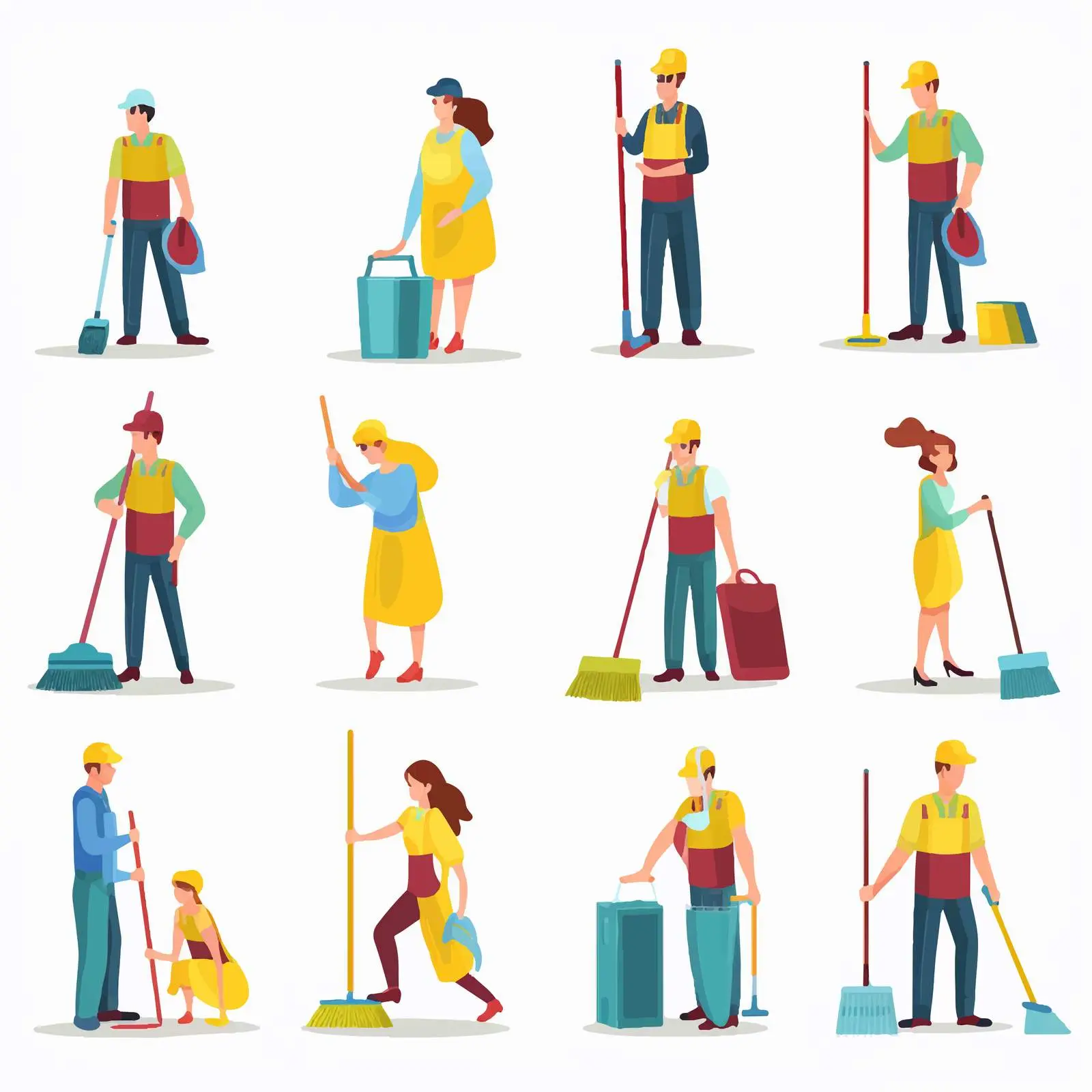 Janitor Set with Cleaning Equipment Vectors – free professional cleaner image from Dotvec