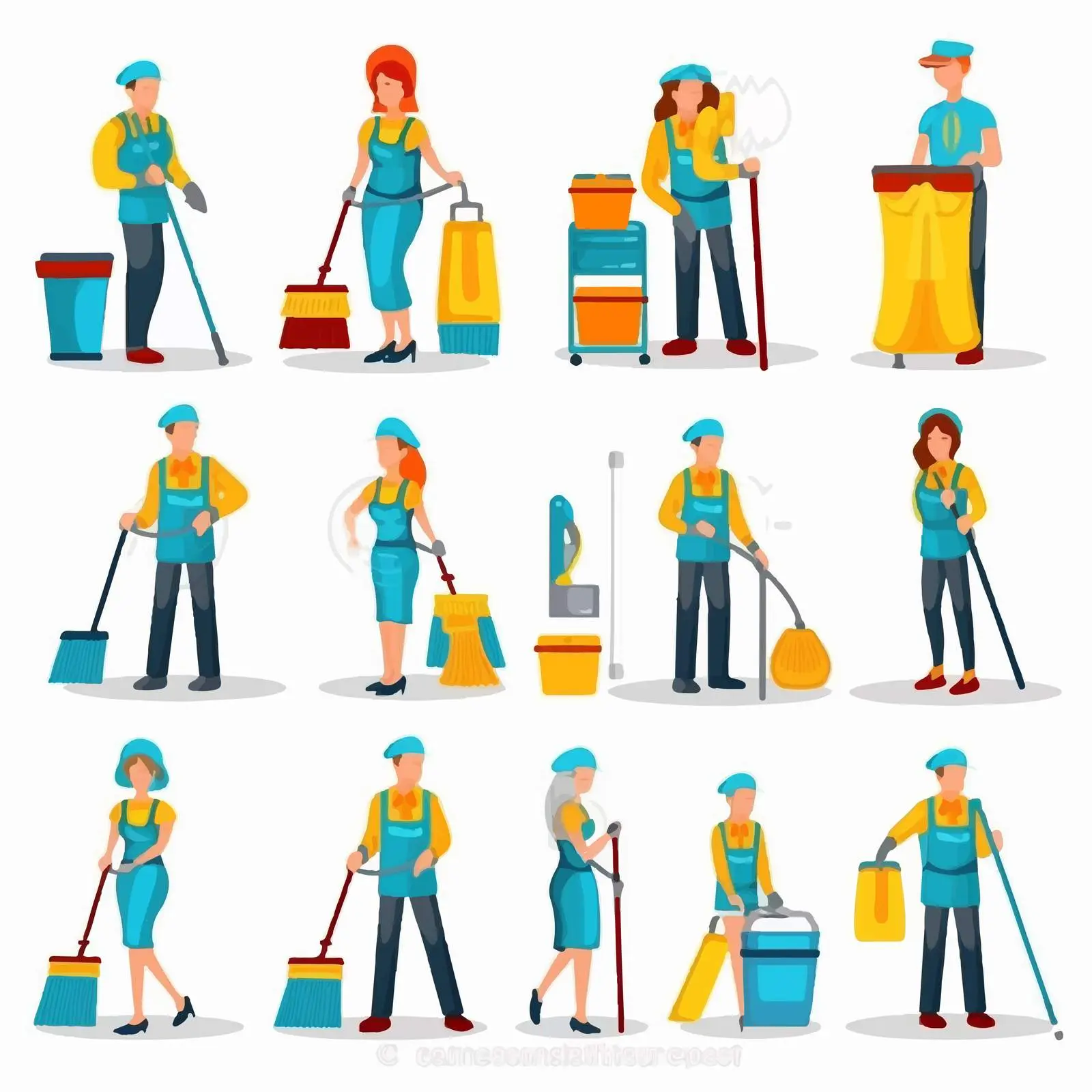 Diverse Janitor Cleaning Equipment Illustration — free download from Dotvec