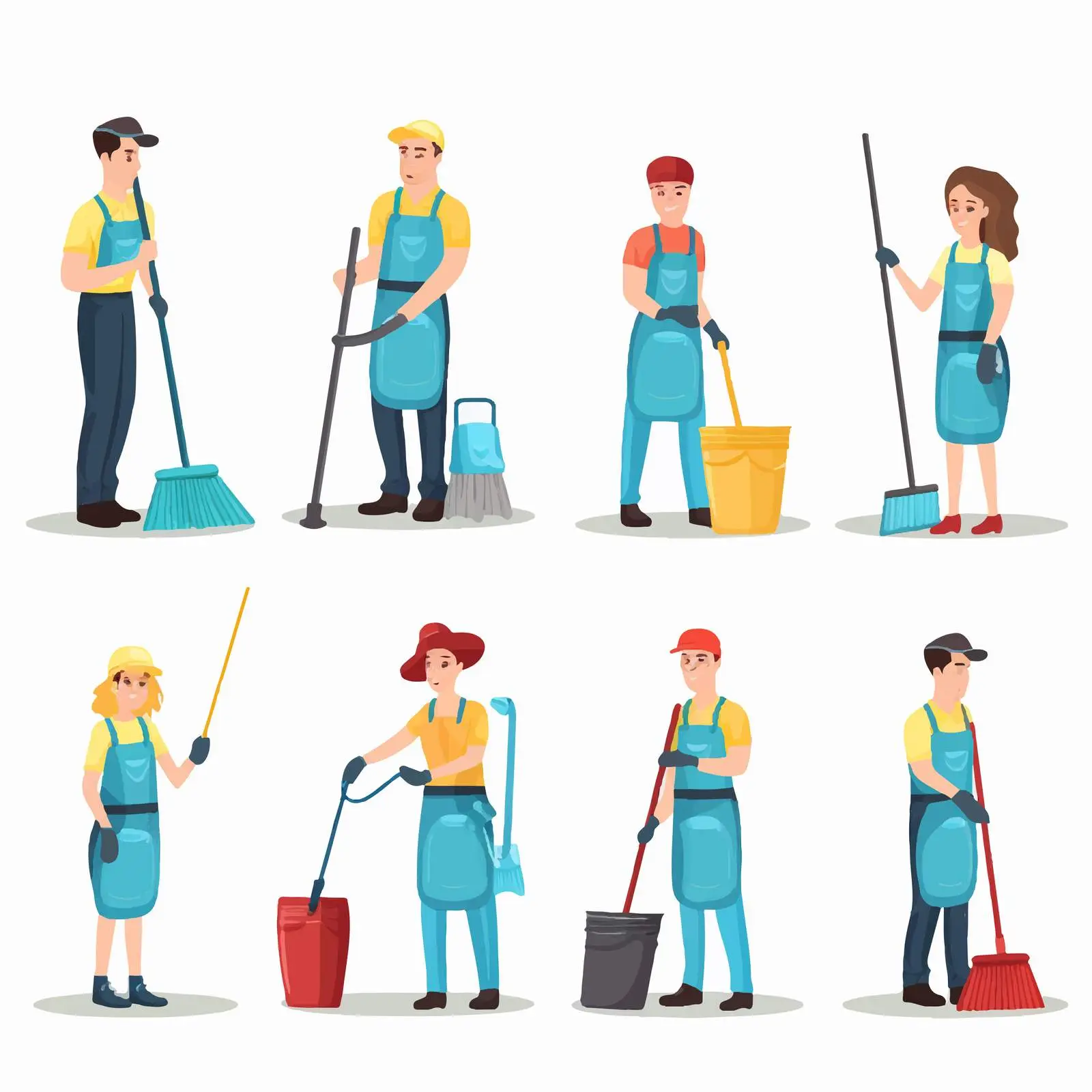 Diverse Janitor Set with Cleaning Equipment — free download from Dotvec
