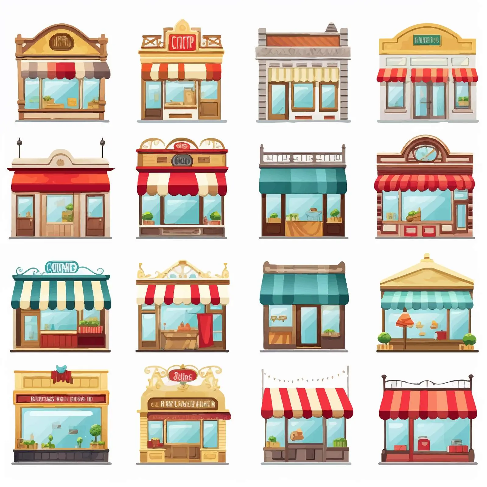 Diverse Shops Cartoon Vector Illustration — free download from Dotvec