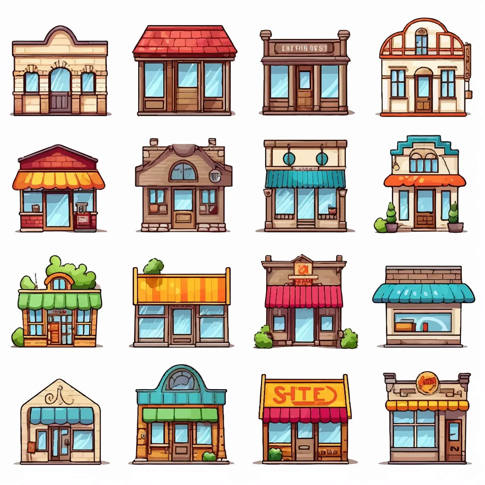 Diverse Cartoon Shops Vector Illustration — free download from Dotvec