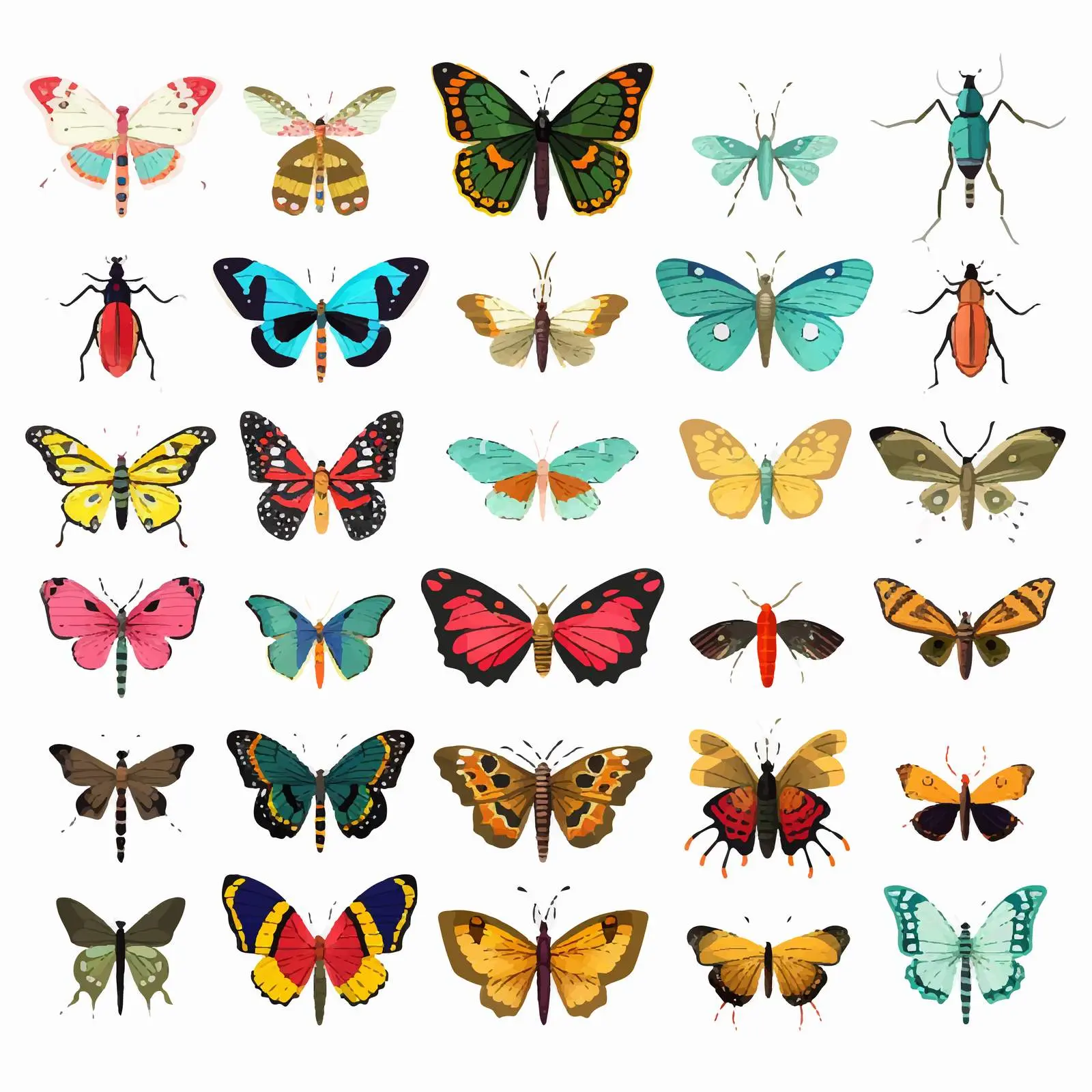 Diverse Small Insects Cartoon Vector Illustrations – free vector insects image from Dotvec