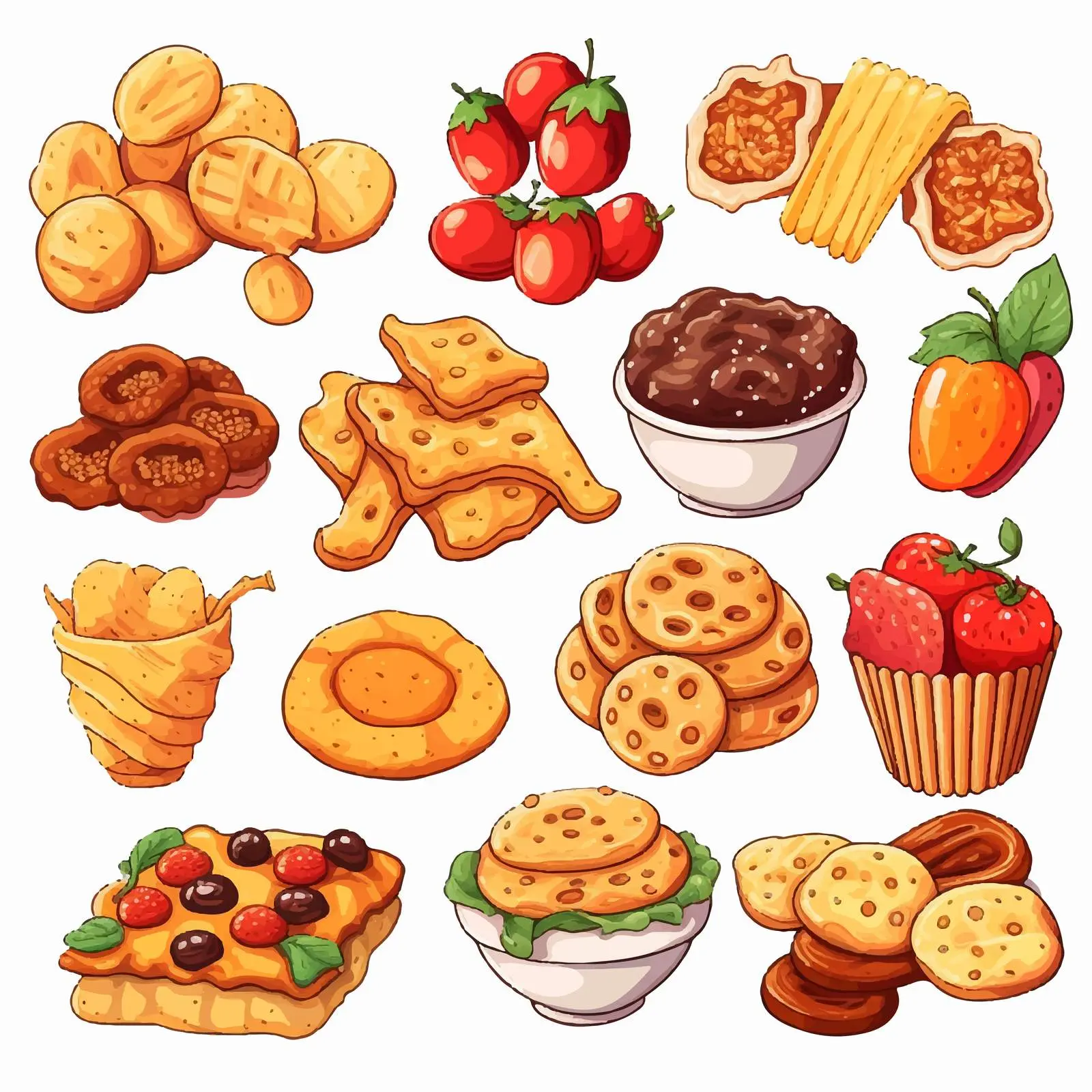 Variety of Cartoon Snacks Illustration Vector — free download from Dotvec
