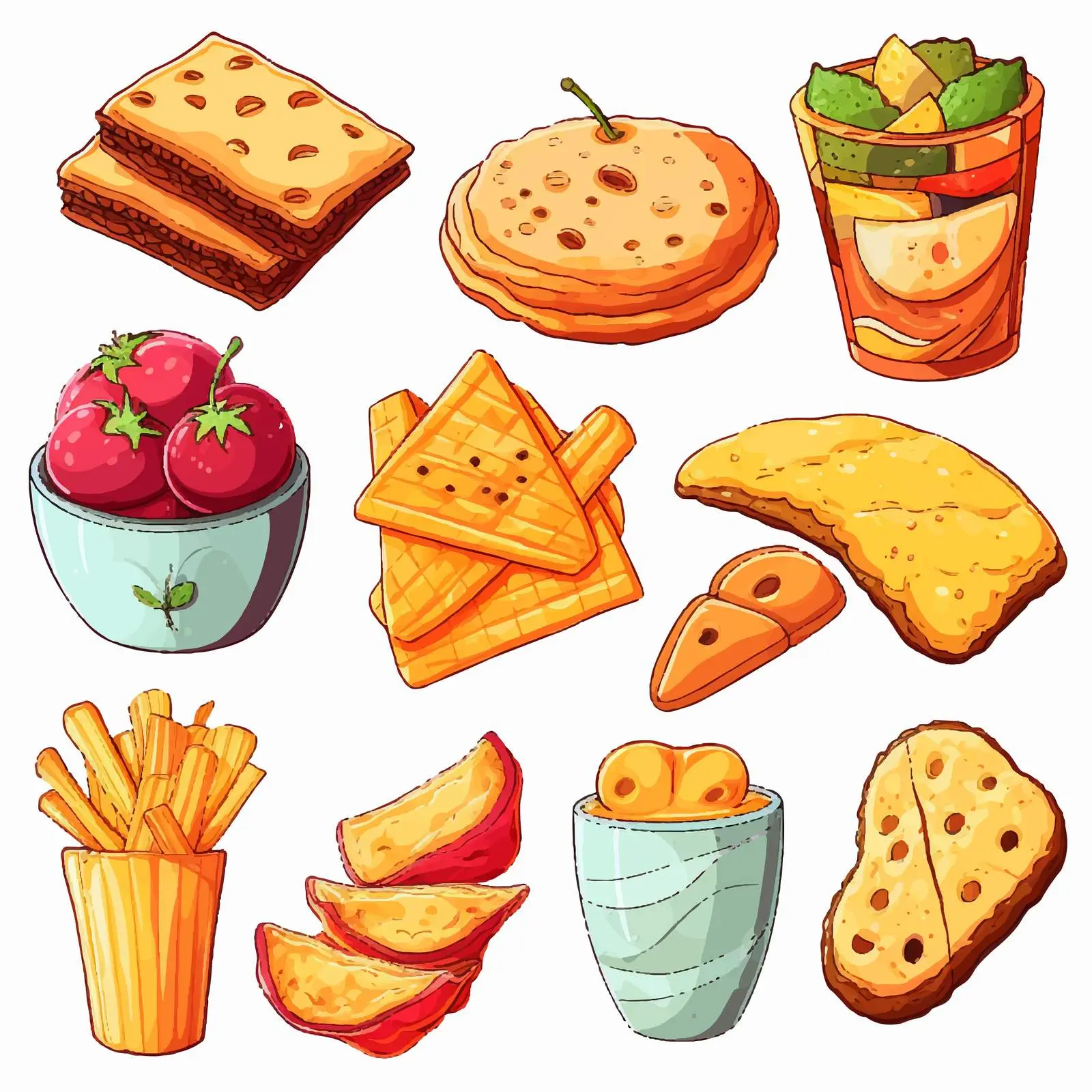 Variety of Snack Illustrations in Cartoon Style — free download from Dotvec
