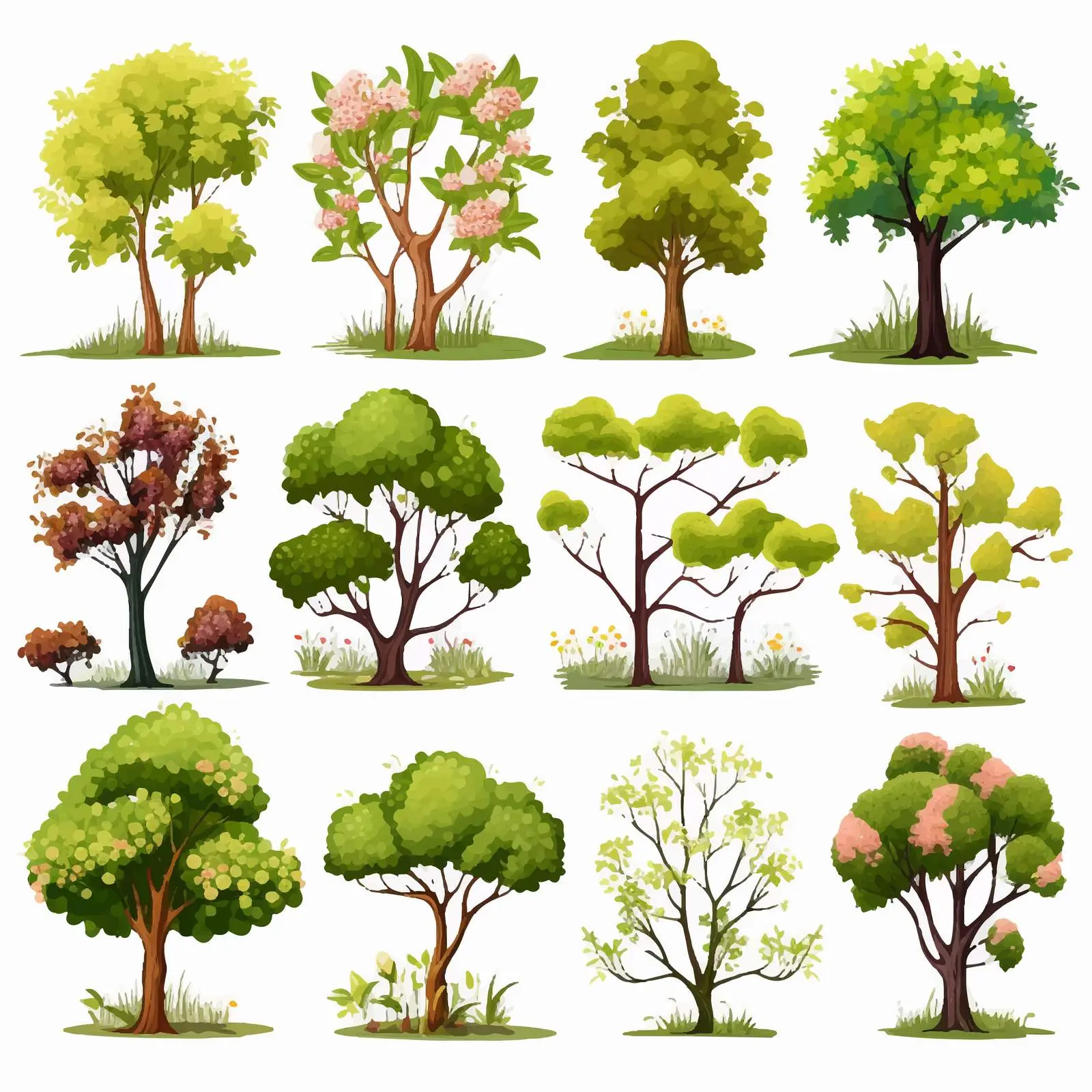 Cartoon Vectors of Diverse Trees and Flowers — free download from Dotvec
