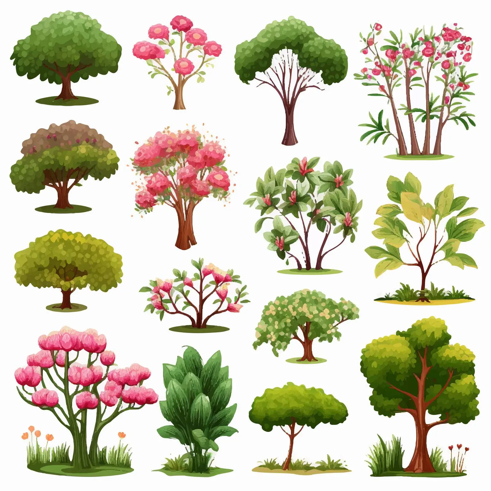 Diverse Trees and Flowers Cartoon Vector Illustration – free plant illustrations image from Dotvec