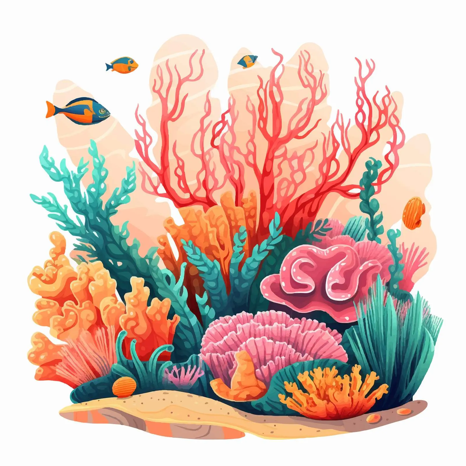 Illustration of Various Coral Reef Types – free marine biodiversity image from Dotvec