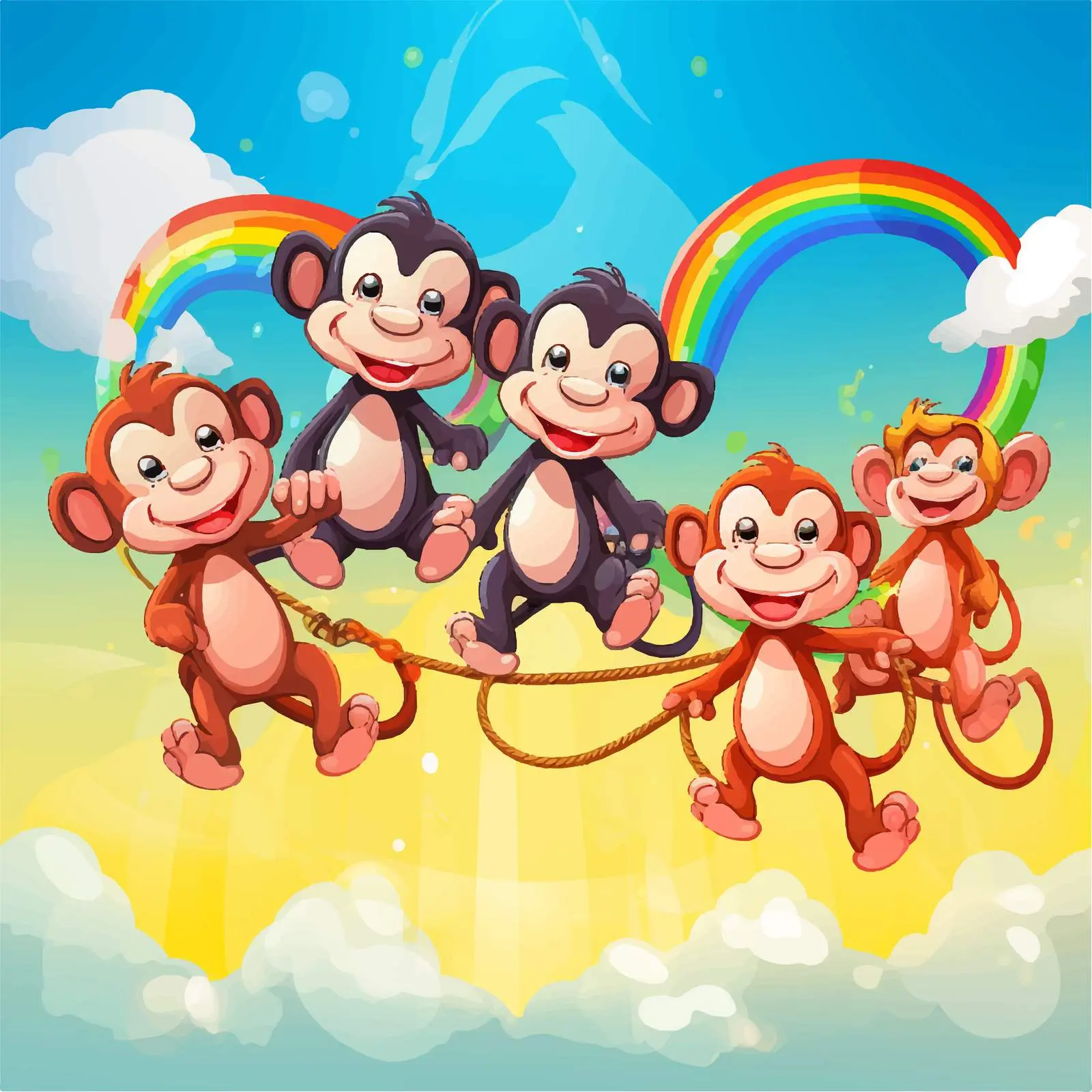 Colorful Monkey Cartoon Characters on Rainbow Rope — free download from Dotvec