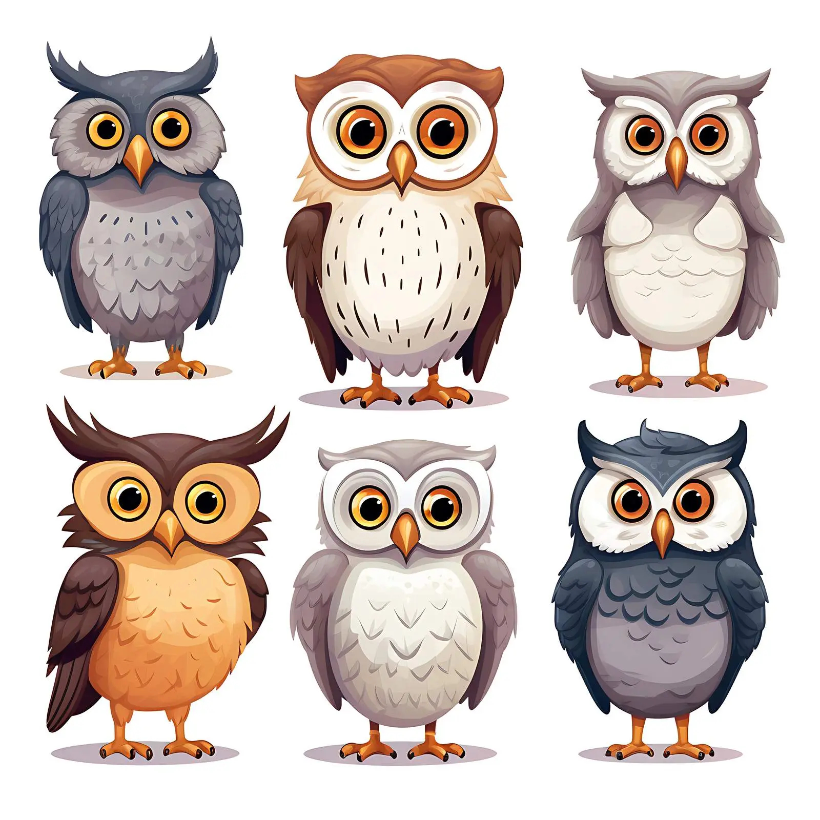 Colorful Cartoon Owls on White Background – free fantasy image from Dotvec
