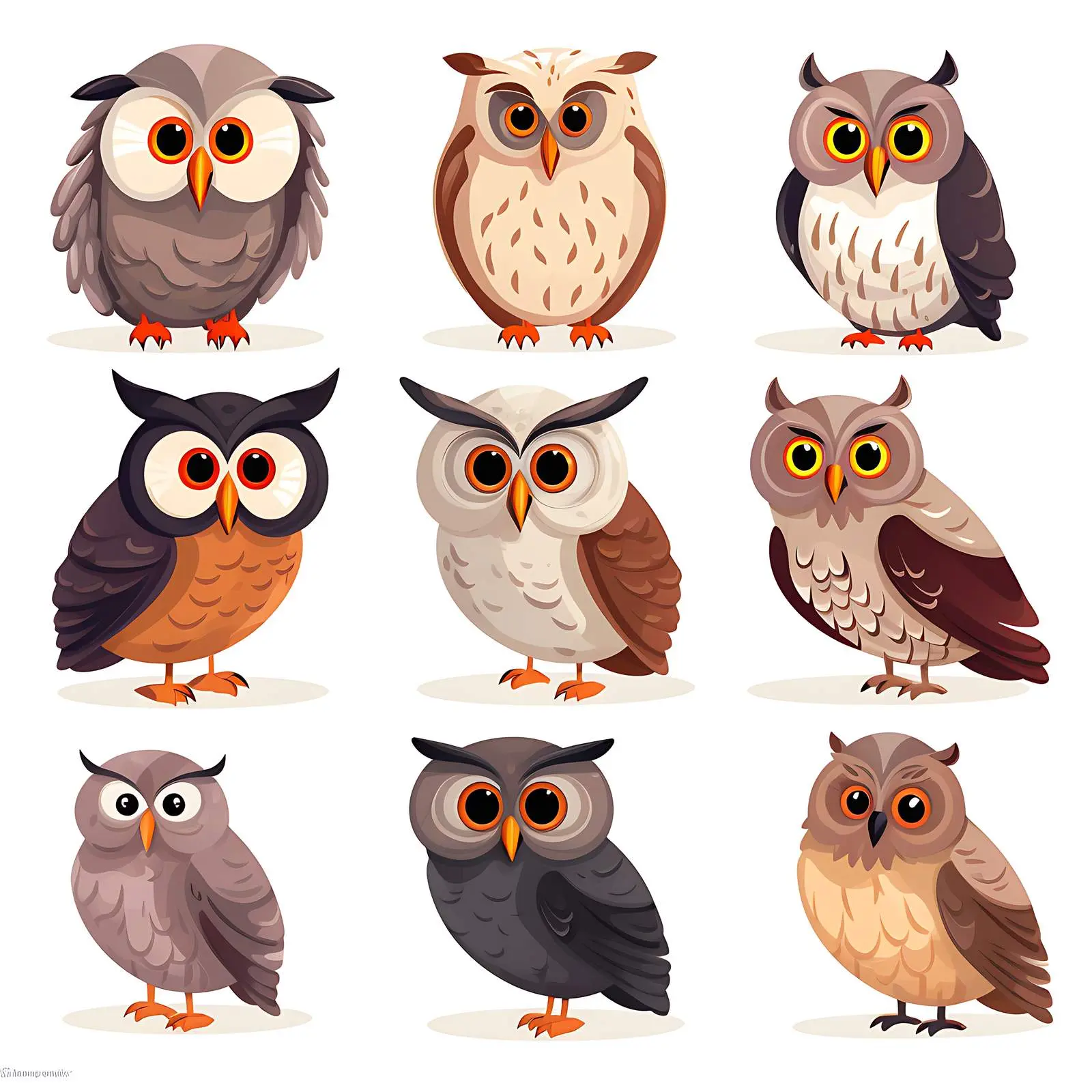 Cartoon Owls Set on White Background – free fantasy image from Dotvec