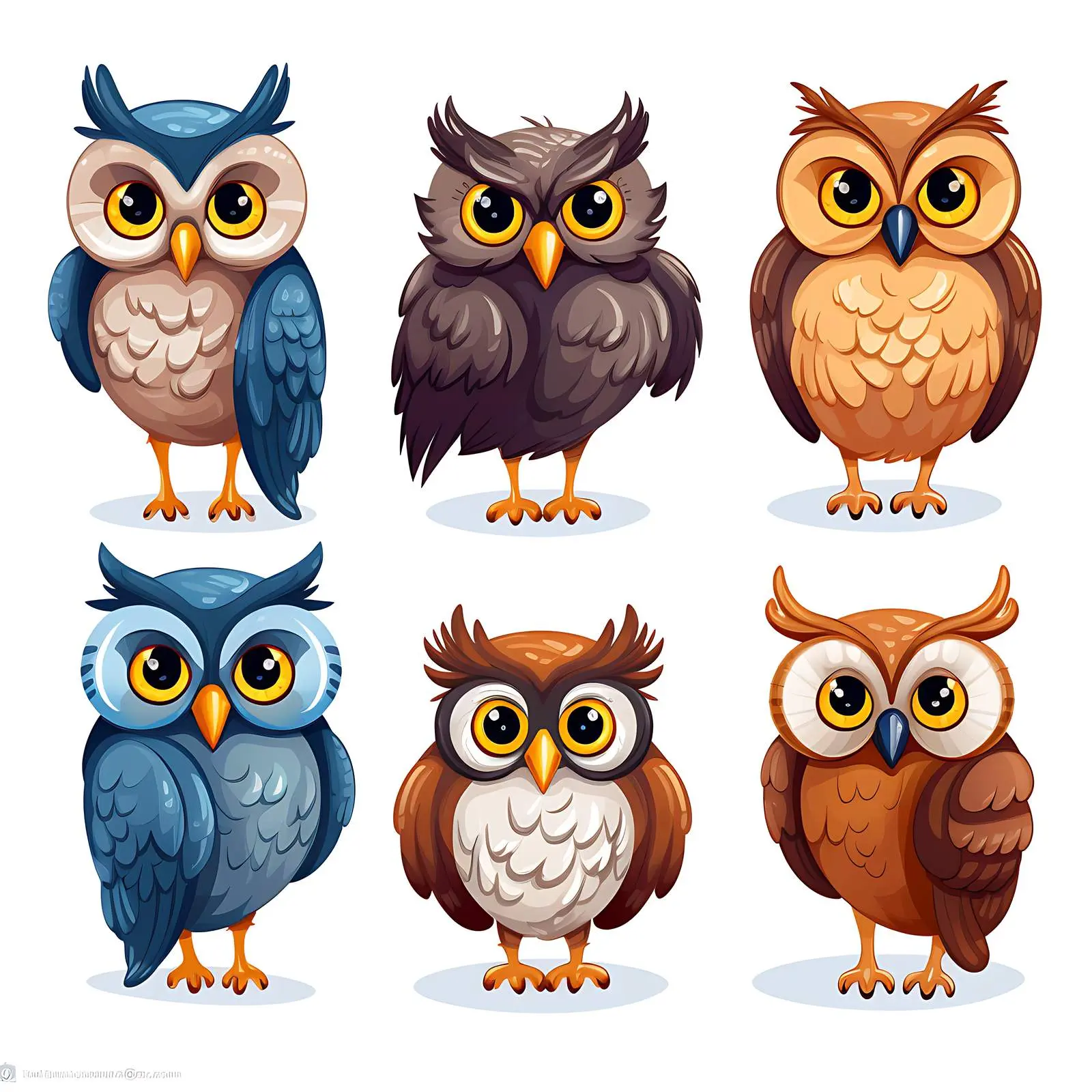 Set of Cartoon Owls on White Background – free fantasy image from Dotvec