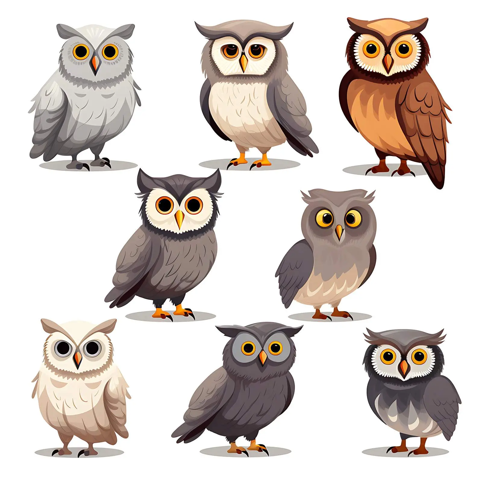 Colorful Cartoon Owls on White Background – free cartoon image from Dotvec