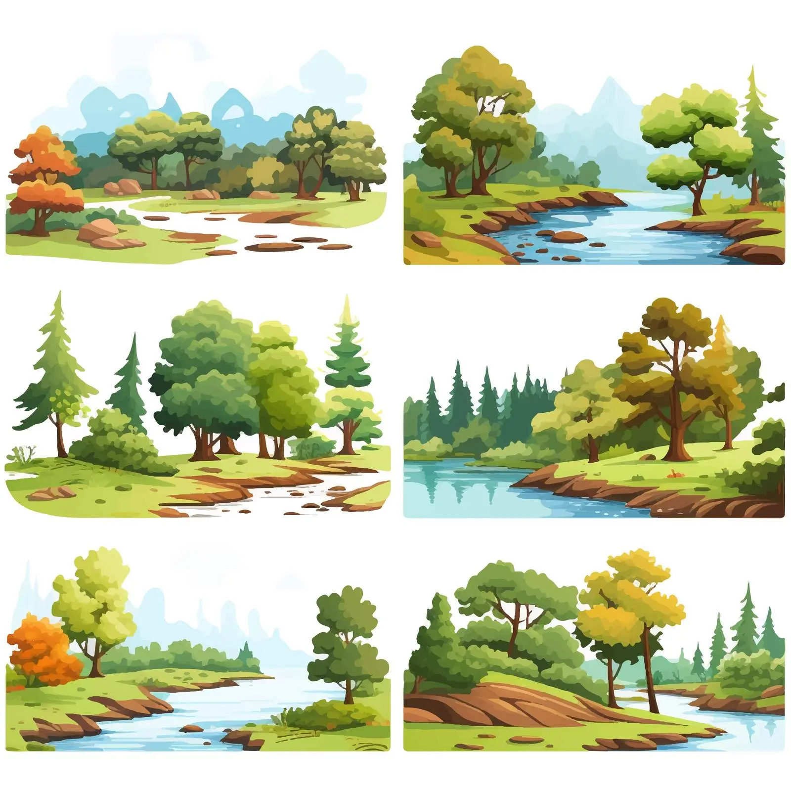 Forest and River Scene Vector Illustration — free download from Dotvec