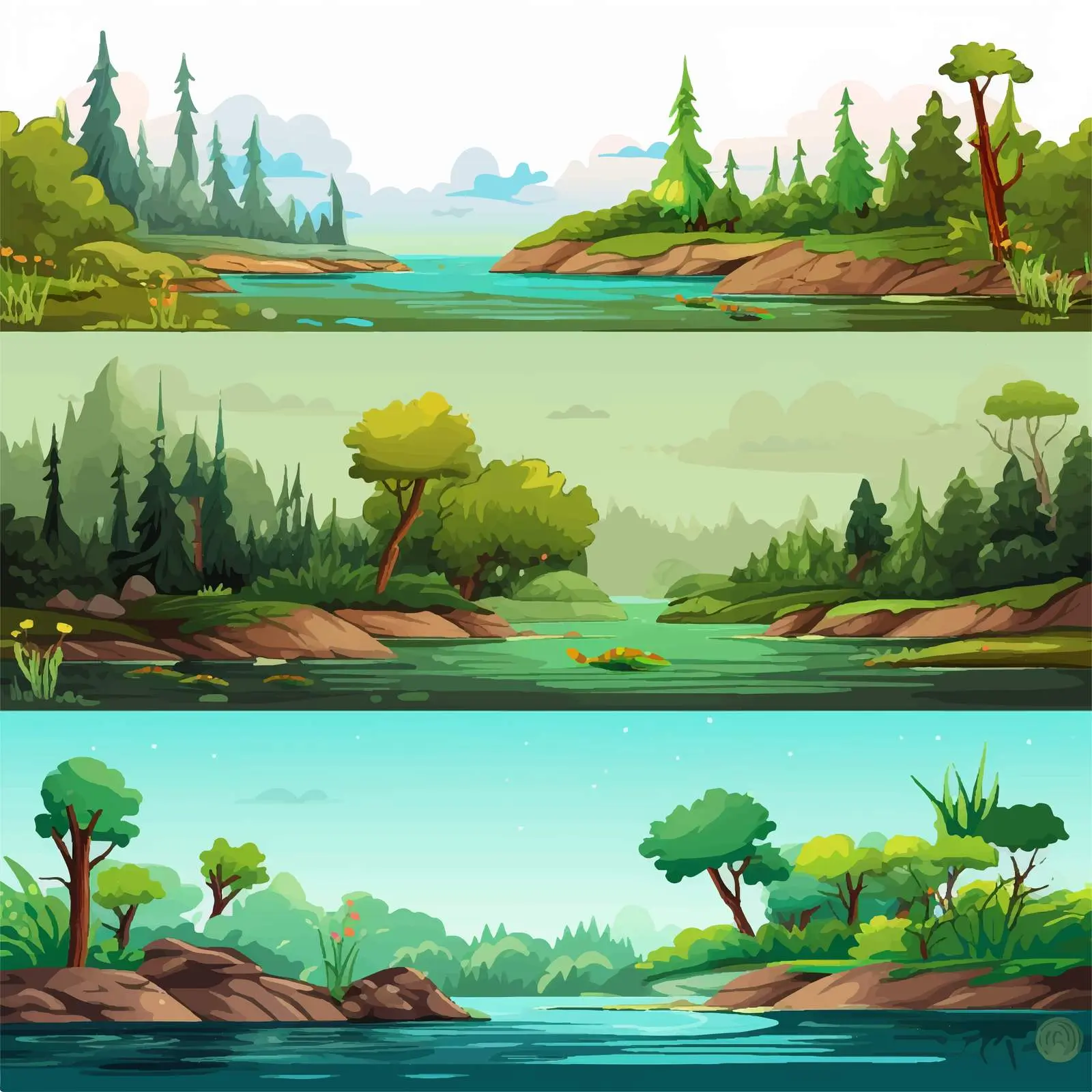 Forest and River Scene Vector Illustration — free download from Dotvec