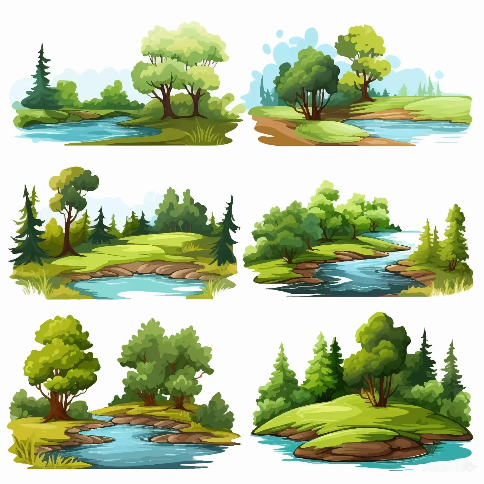 Forest and River Scene Vector Illustration — free download from Dotvec