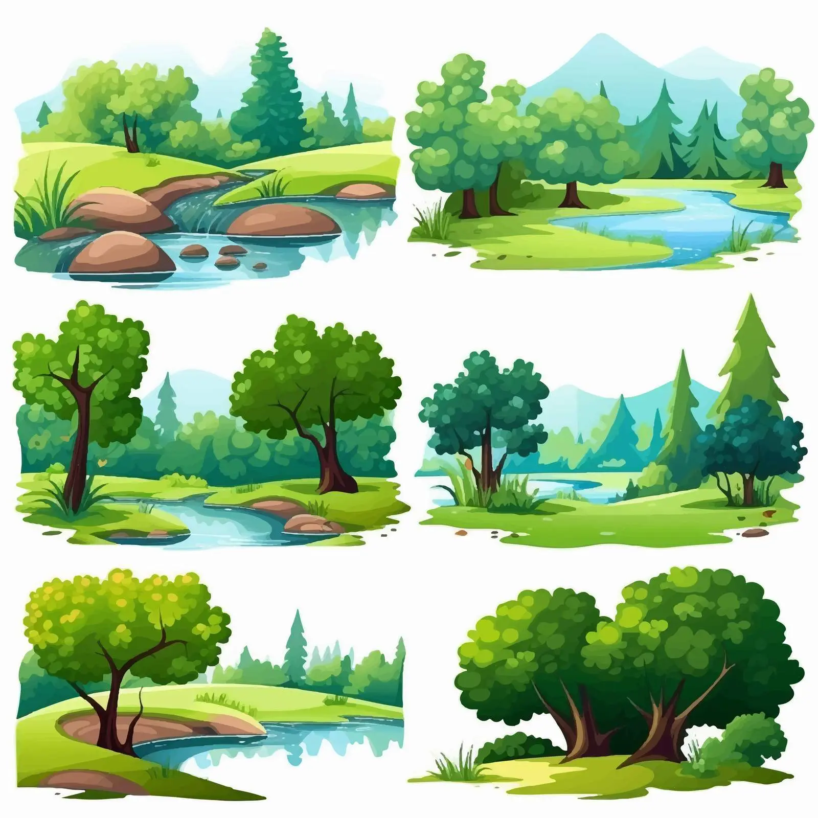 Forest and River Scene Vector Illustration — free download from Dotvec
