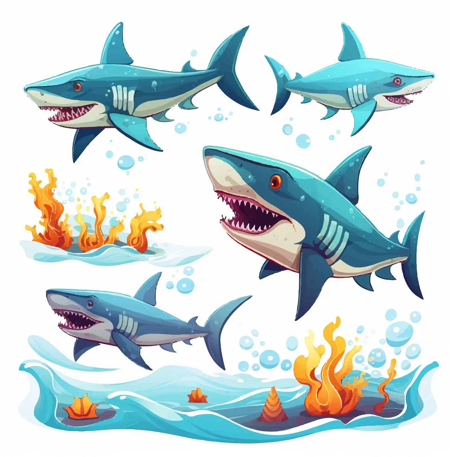 Various Sharks at Summer Beach Illustration — free download from Dotvec