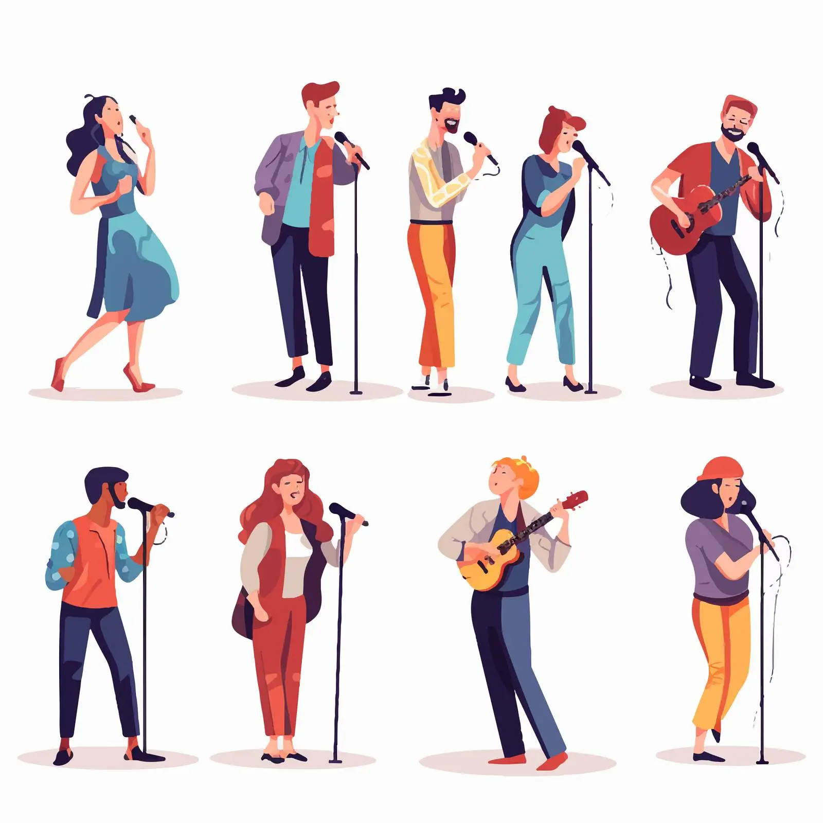 Diverse Vocal Artists with Microphones Vector Set — free download from Dotvec