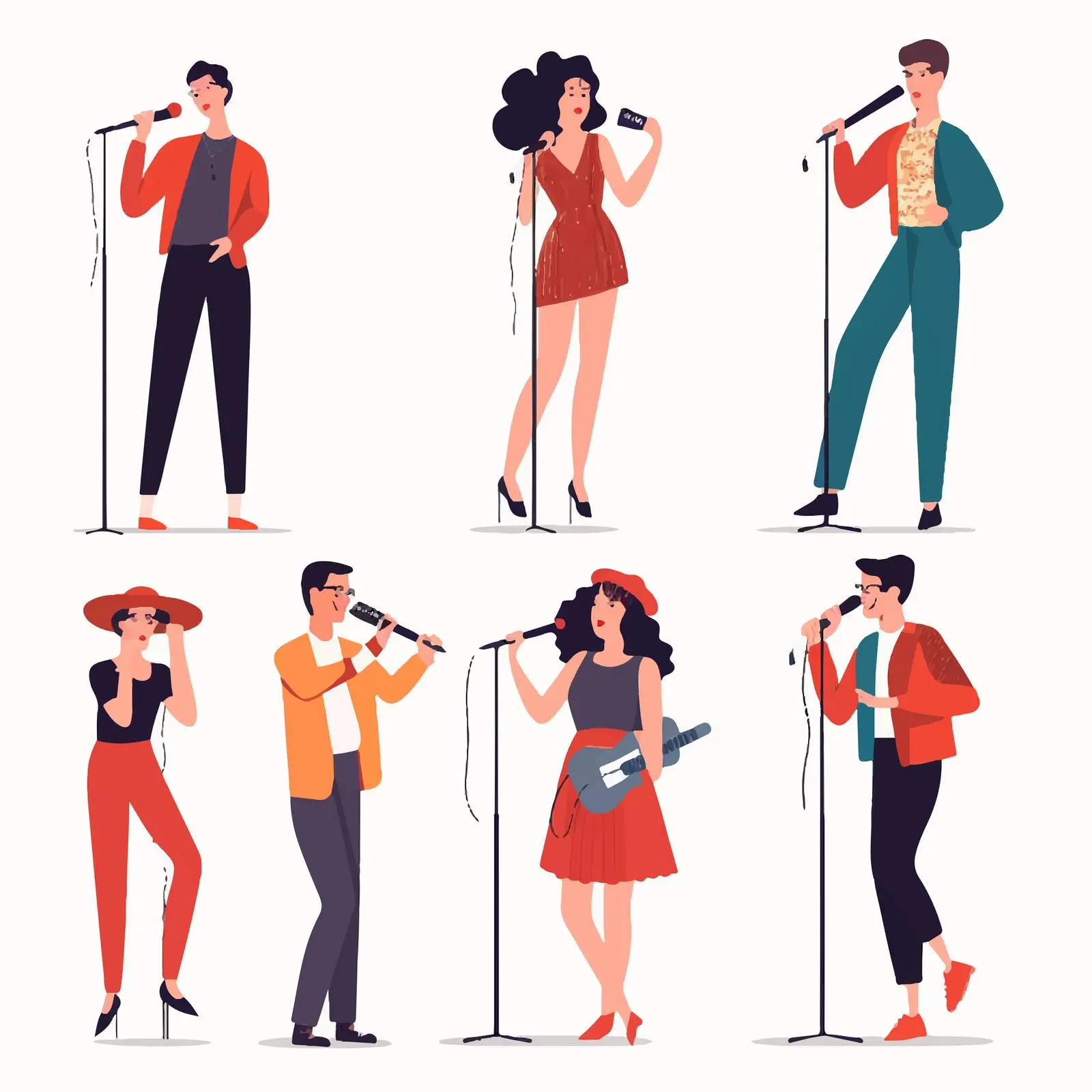 Diverse Singers with Microphones Illustration – free recording image from Dotvec
