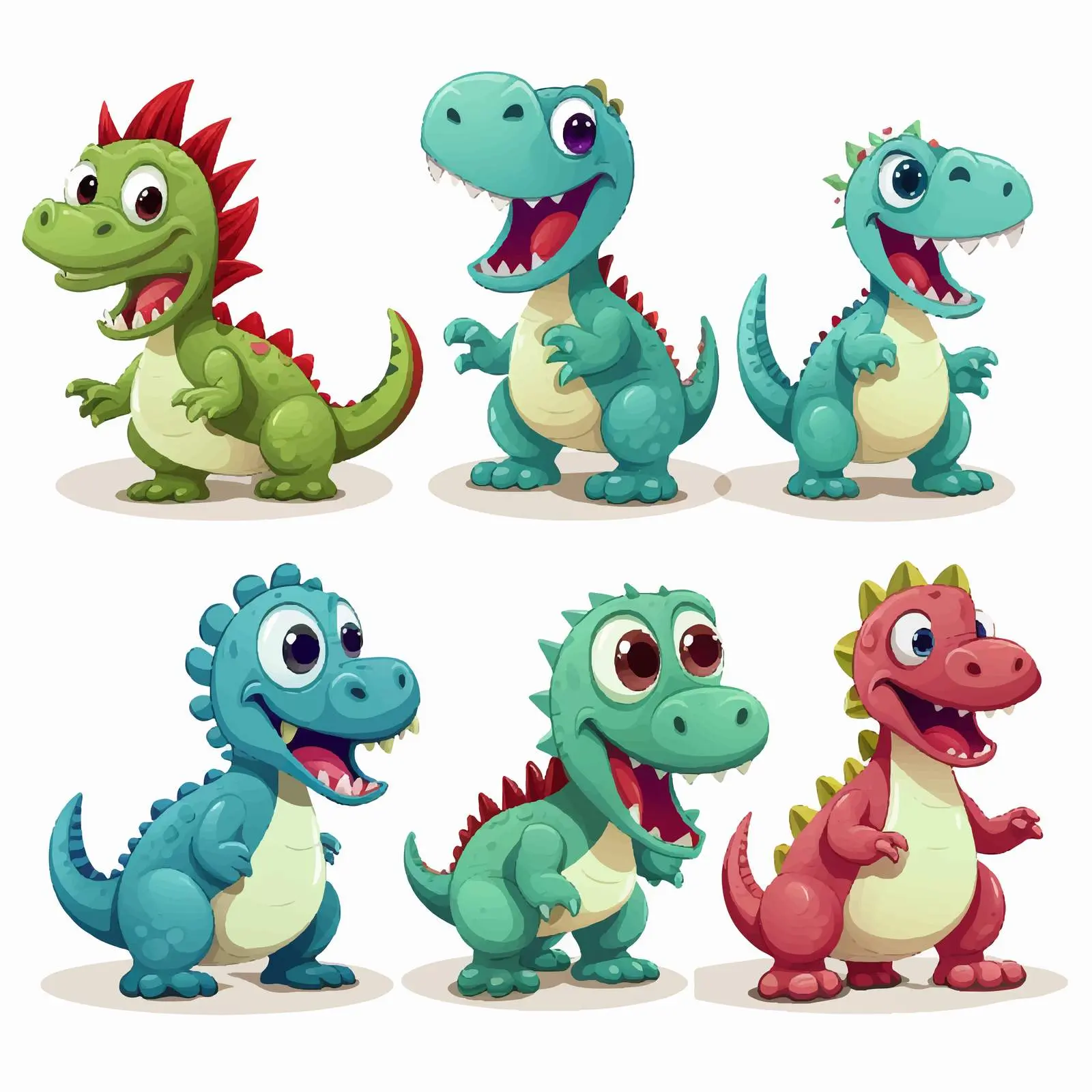 Colorful Cartoon Dinosaurs Vector Illustration – free fossil image from Dotvec